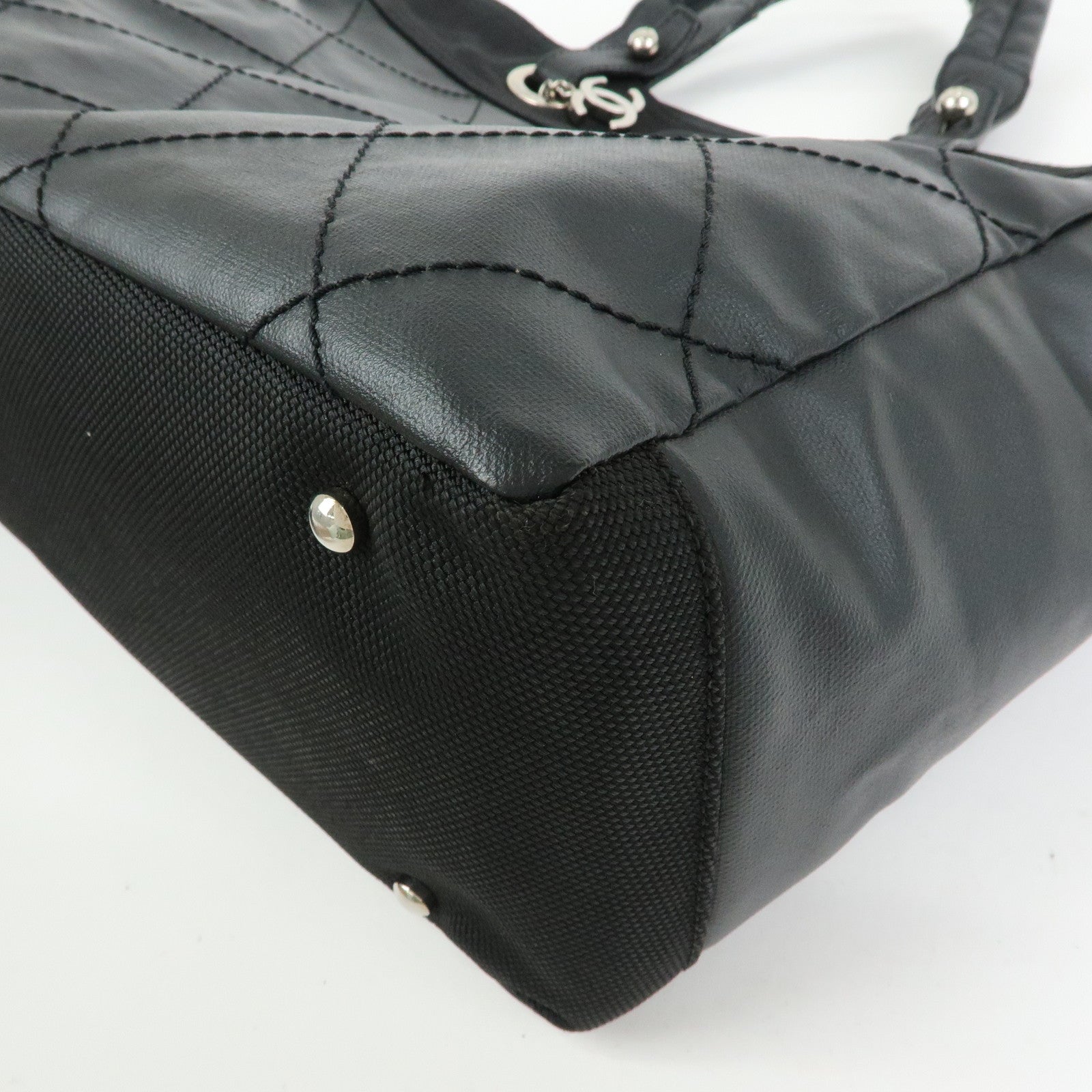 CHANEL Paris Biarritz MM PVC Leather Tote Bag Hand Bag Black A34209