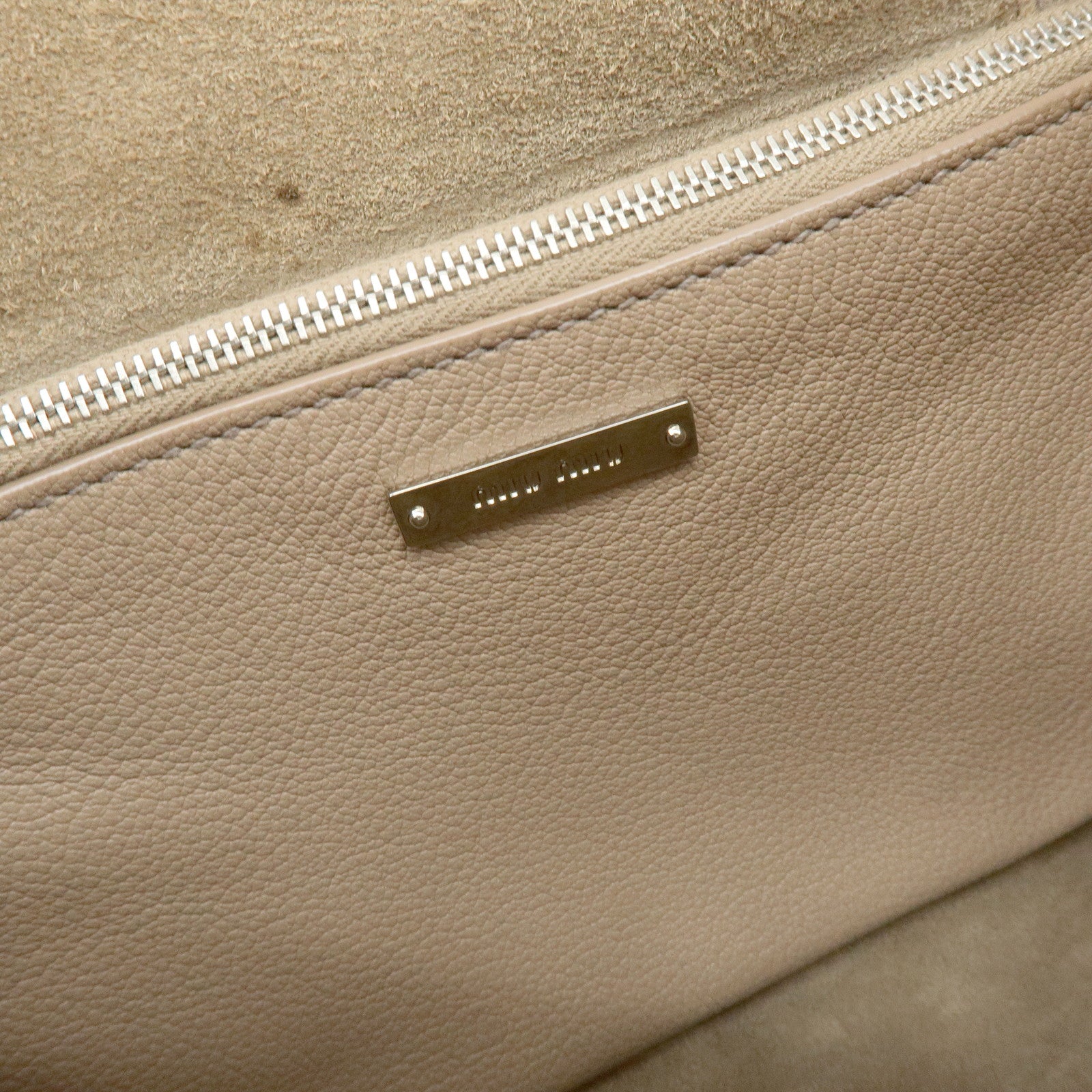 MIU MIU Madras Leather Tote Bag Shoulder Bag Beige RR2012