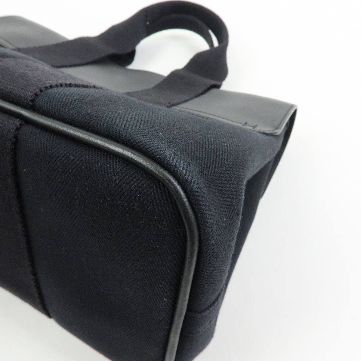 HERMES Valparaiso PM Toile Chevron Tote Bag Hand Bag Black
