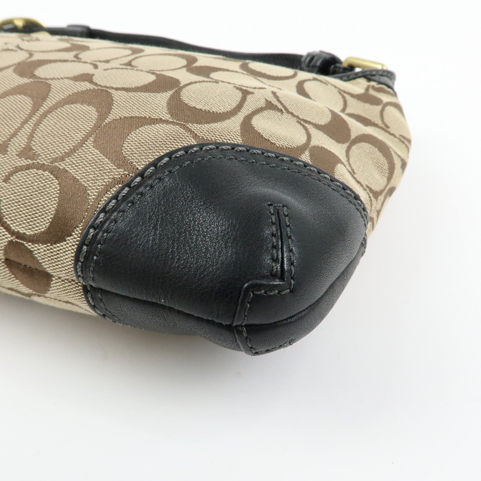 COACH Singnature Canvas Leather Shoulder Bag Hand Bag Beige Black Brown