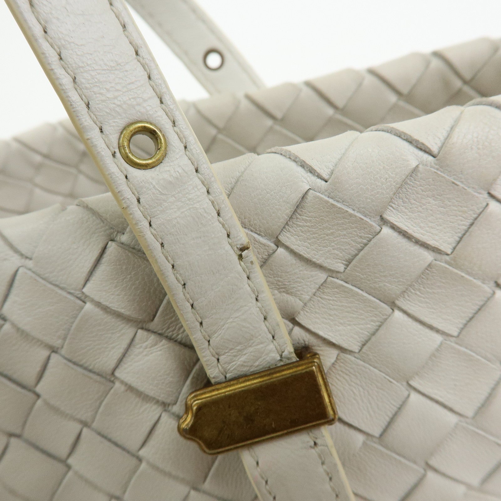 BOTTEGA VENETA Intrecciato Leather Hand Bag Mini Tote Bag White 162937