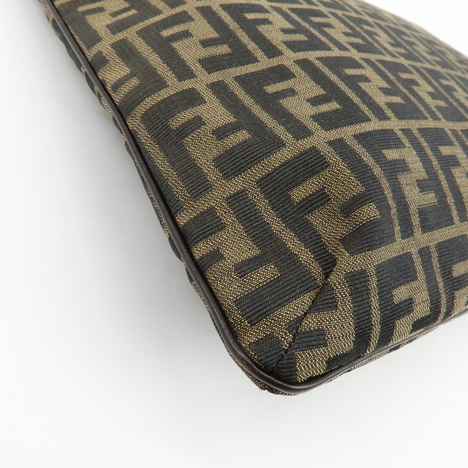 FENDI Zucca Jacquard Canvas Leather Shoulder Bag Brown Black