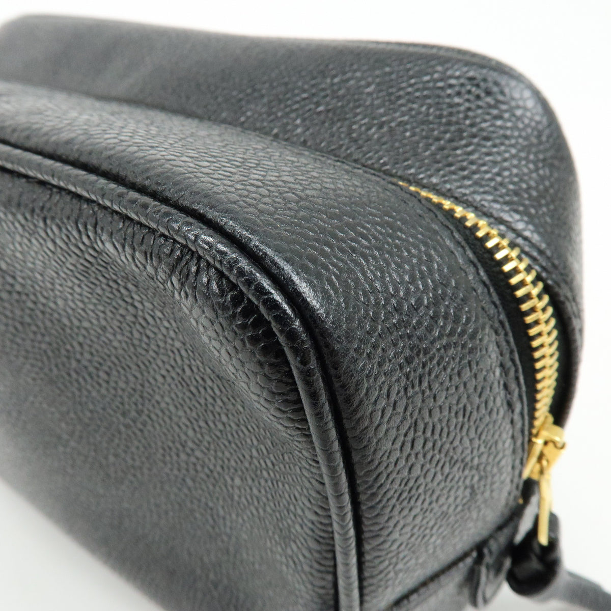 CHANEL COCO Mark Caviarskin Cosmetic Pouch Makeup Case Black