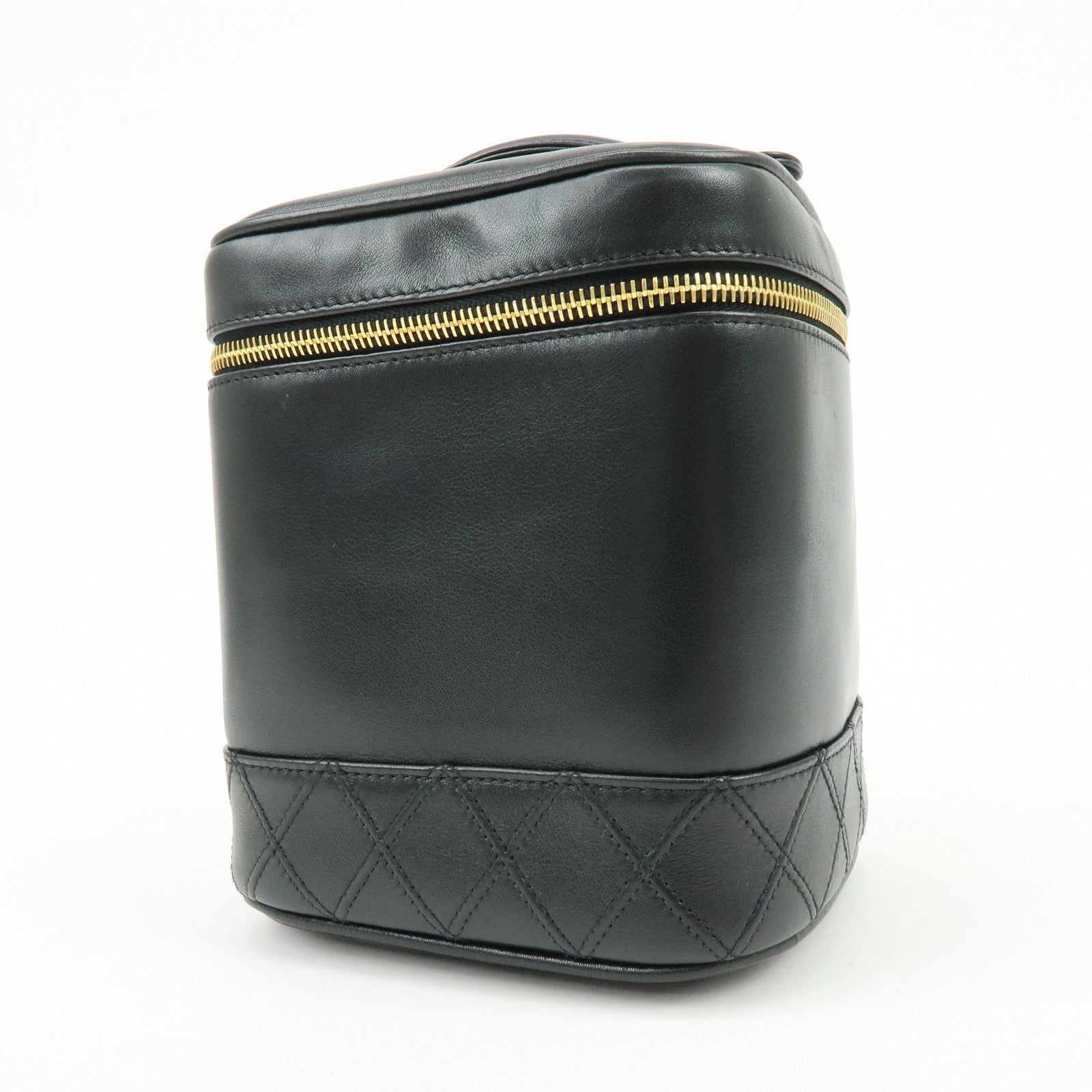 CHANEL Bicolore Lamb Skin Vanity Bag Hand Bag Black A01619