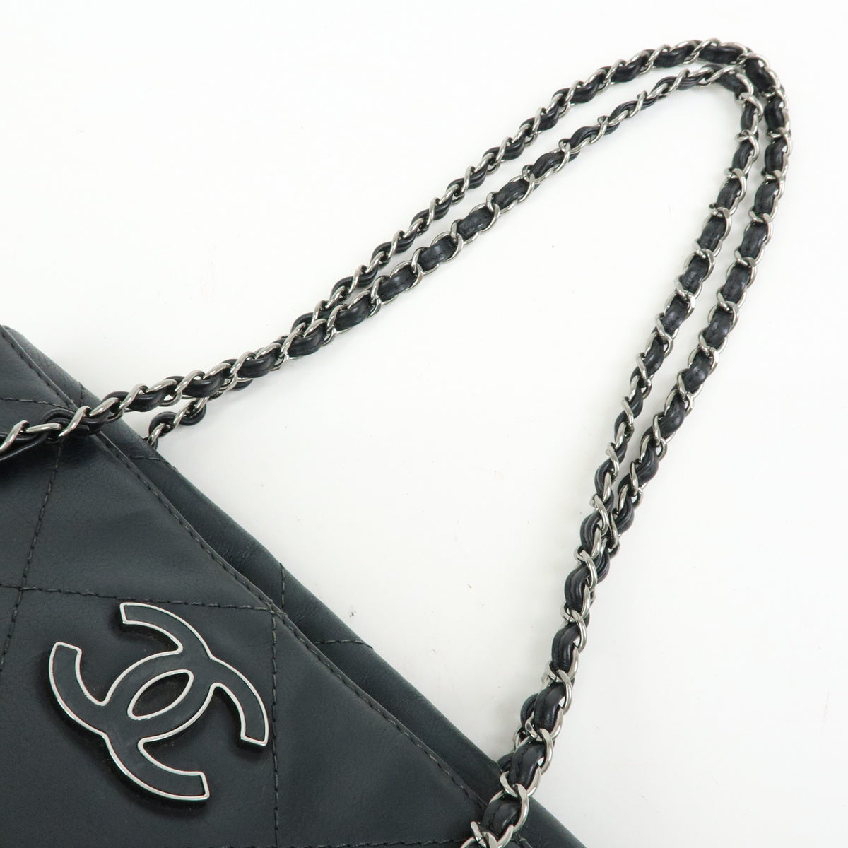 CHANEL COCO Mark Wild Stitch Calf Leather Chain Shoulder Bag Black
