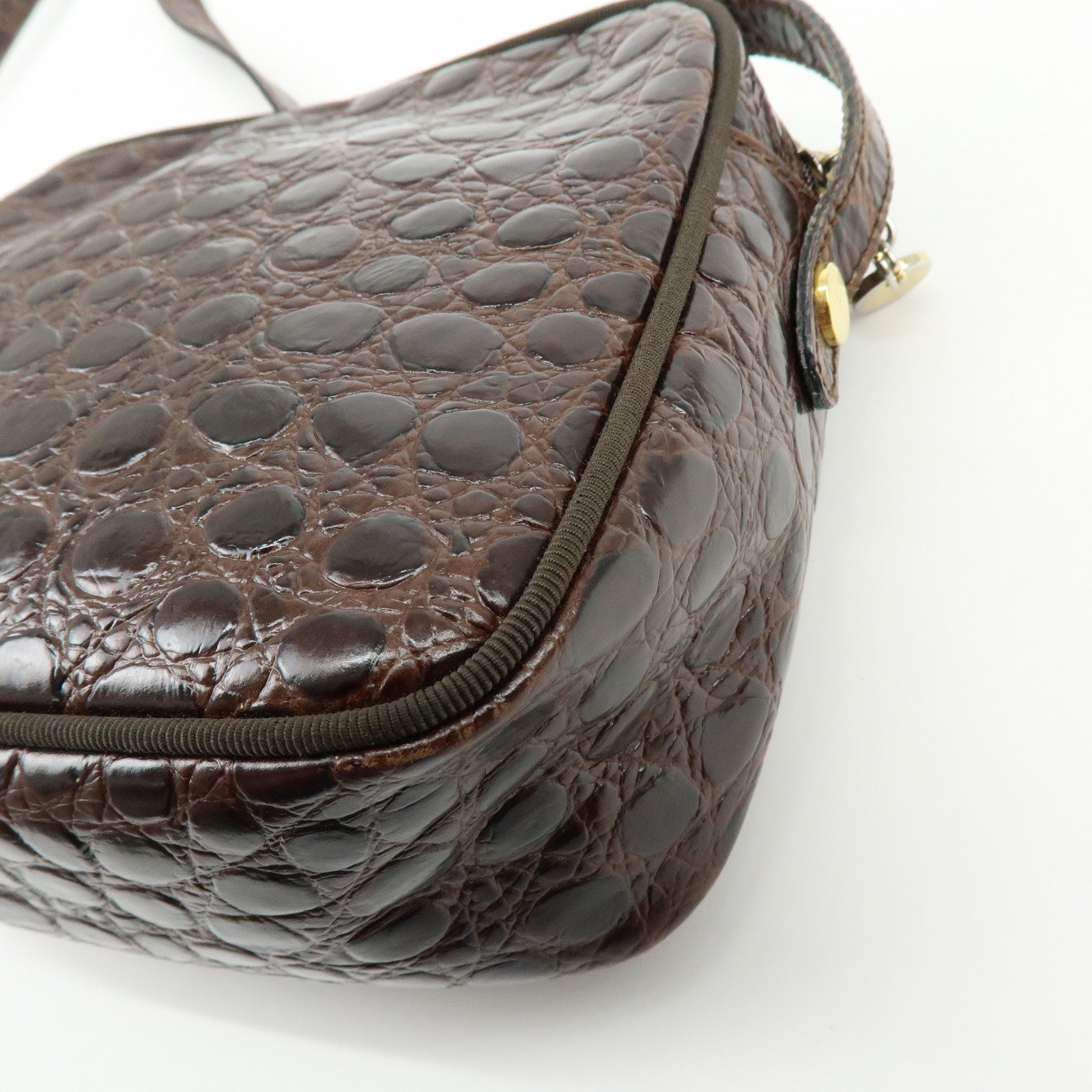 Ferragamo Vara Embossed Leather Shoulder Bag Crossbody Bag Brown