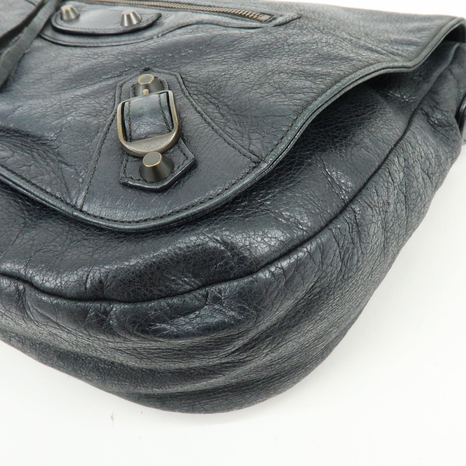 BALENCIAGA THE FOLK Leather Shoulder Bag Black 246432