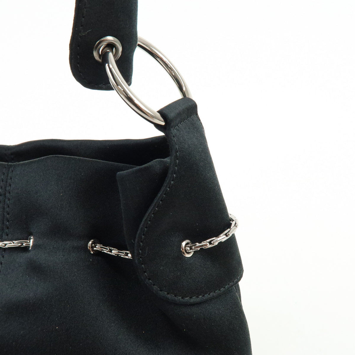 TOD'S Logo Nylon Shoulder Bag Hand Bag Black Silver