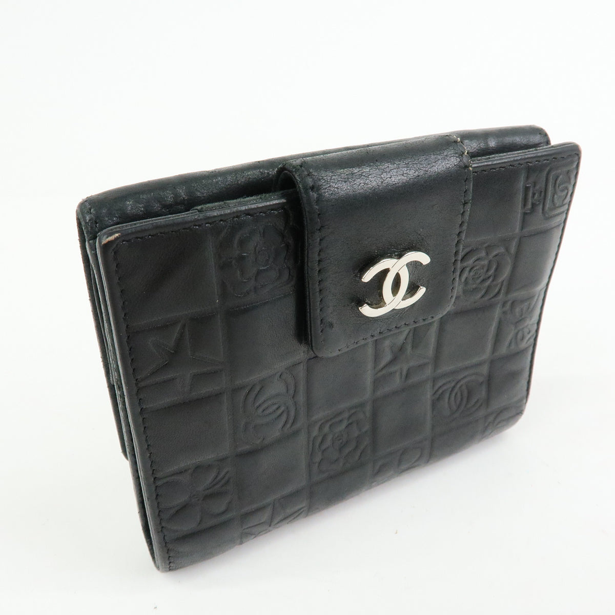 CHANEL Icon Line COCO Mark Lamb Skin W Hook Compact Wallet Black