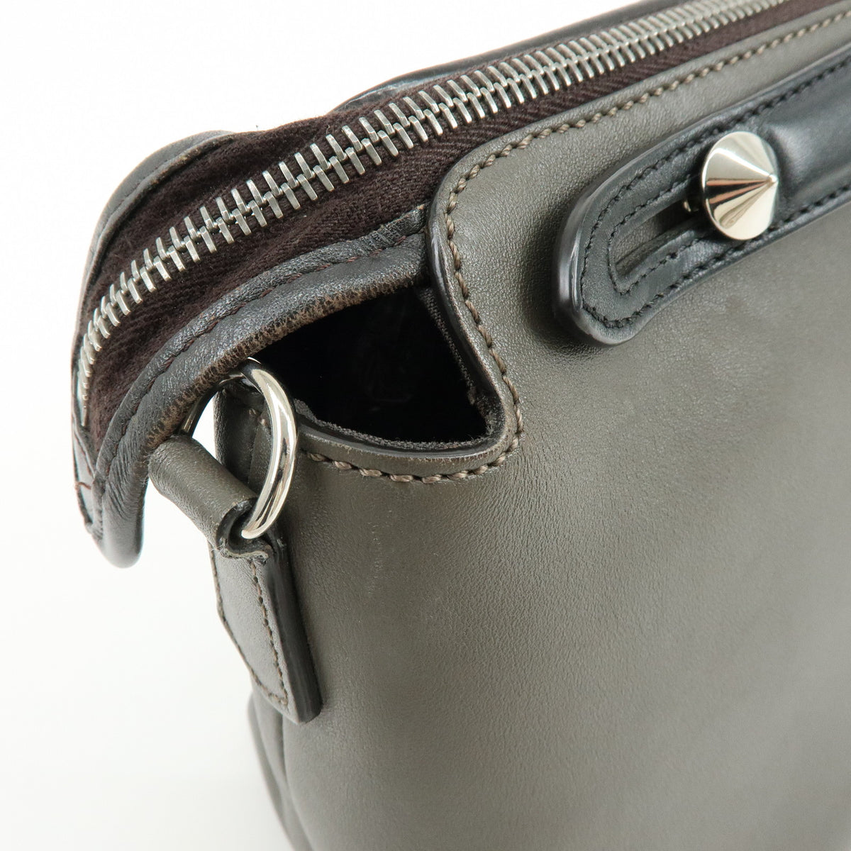 FENDI By The Way Medium Leather 2Way Bag Hand Bag Dark Gray 8BL124