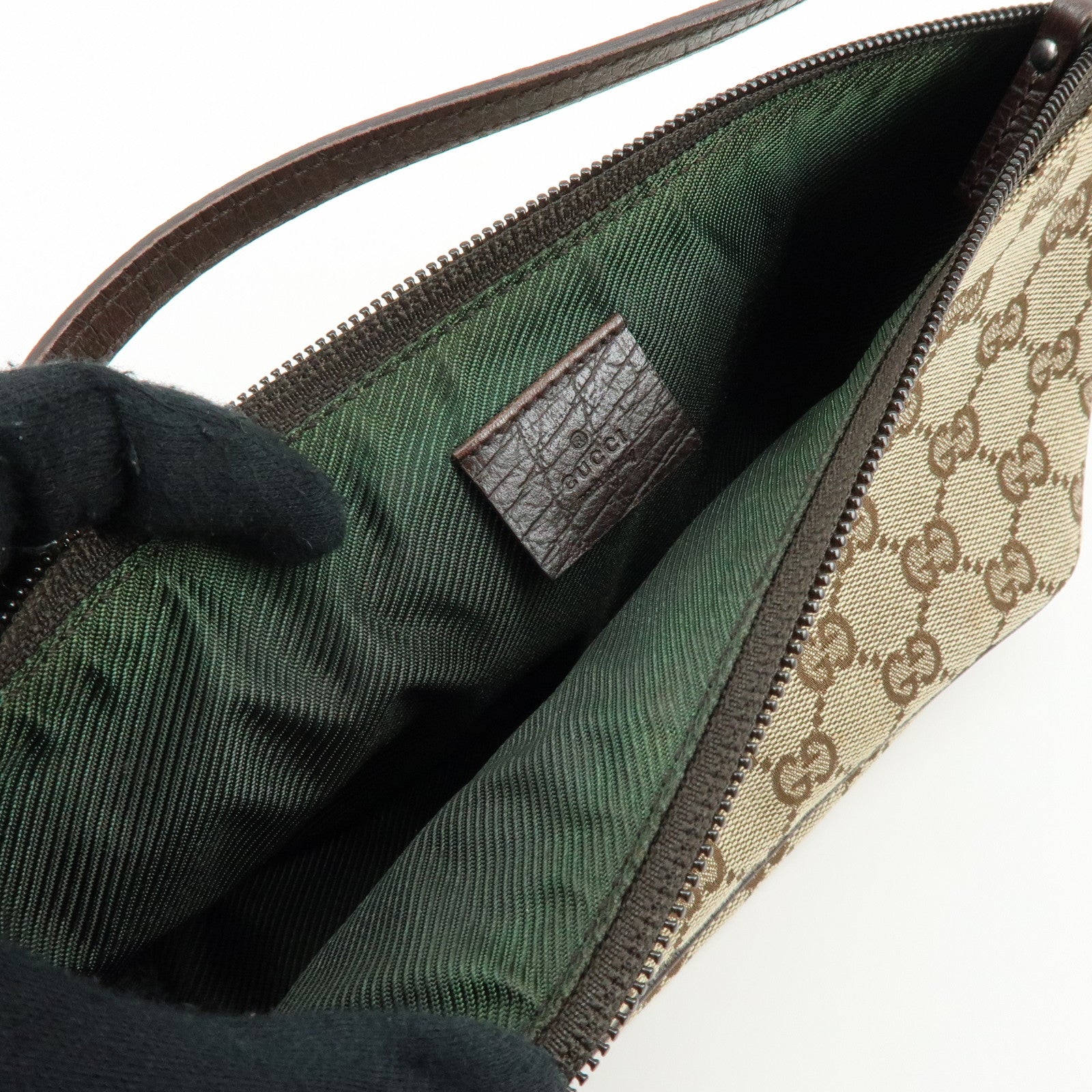 GUCCI Boat Bag GG Canvas Hand Bag Accessory Pouch Beige Brown 07198