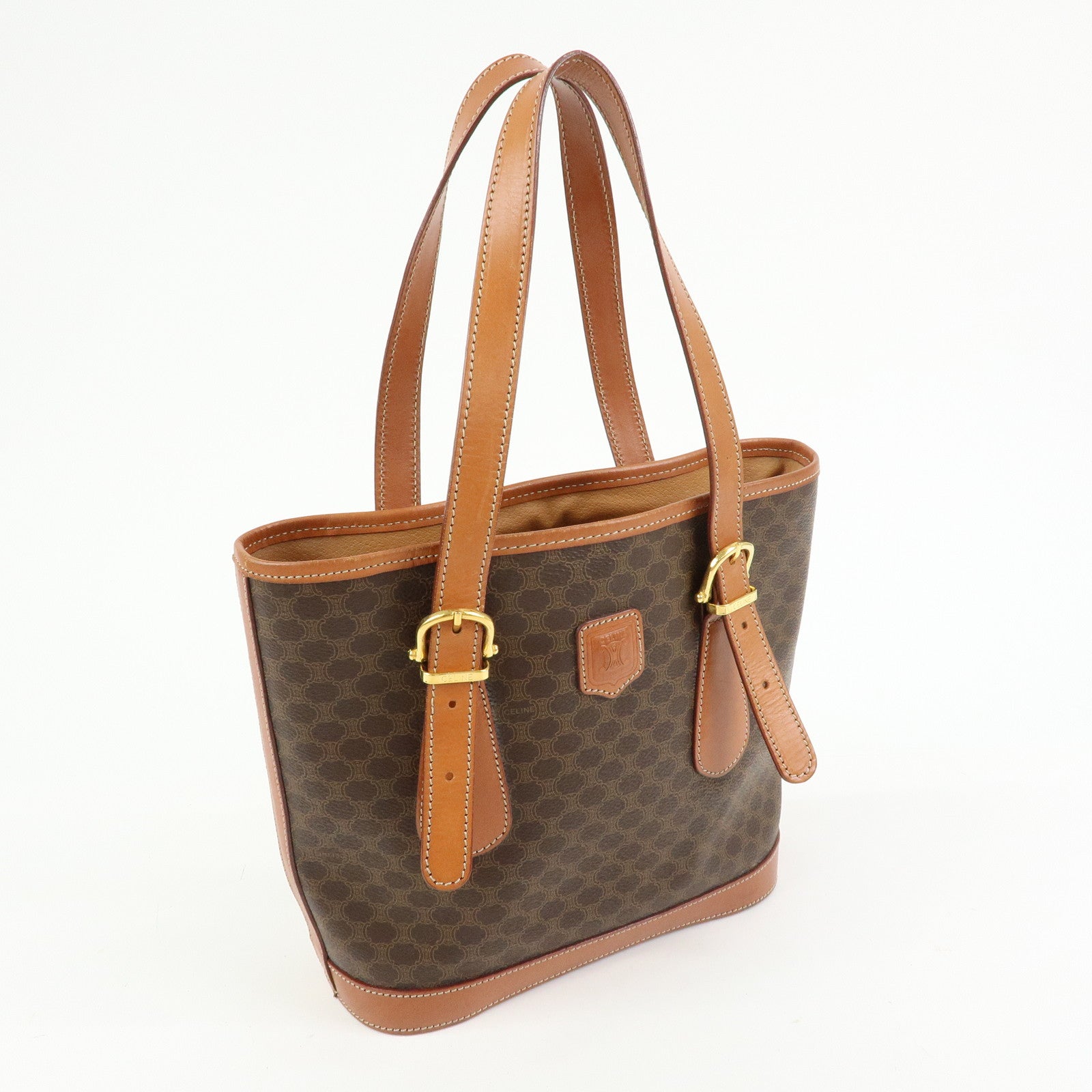 CELINE Macadam PVC Leather Tote Bag Hand Bag Shoulder Bag Brown