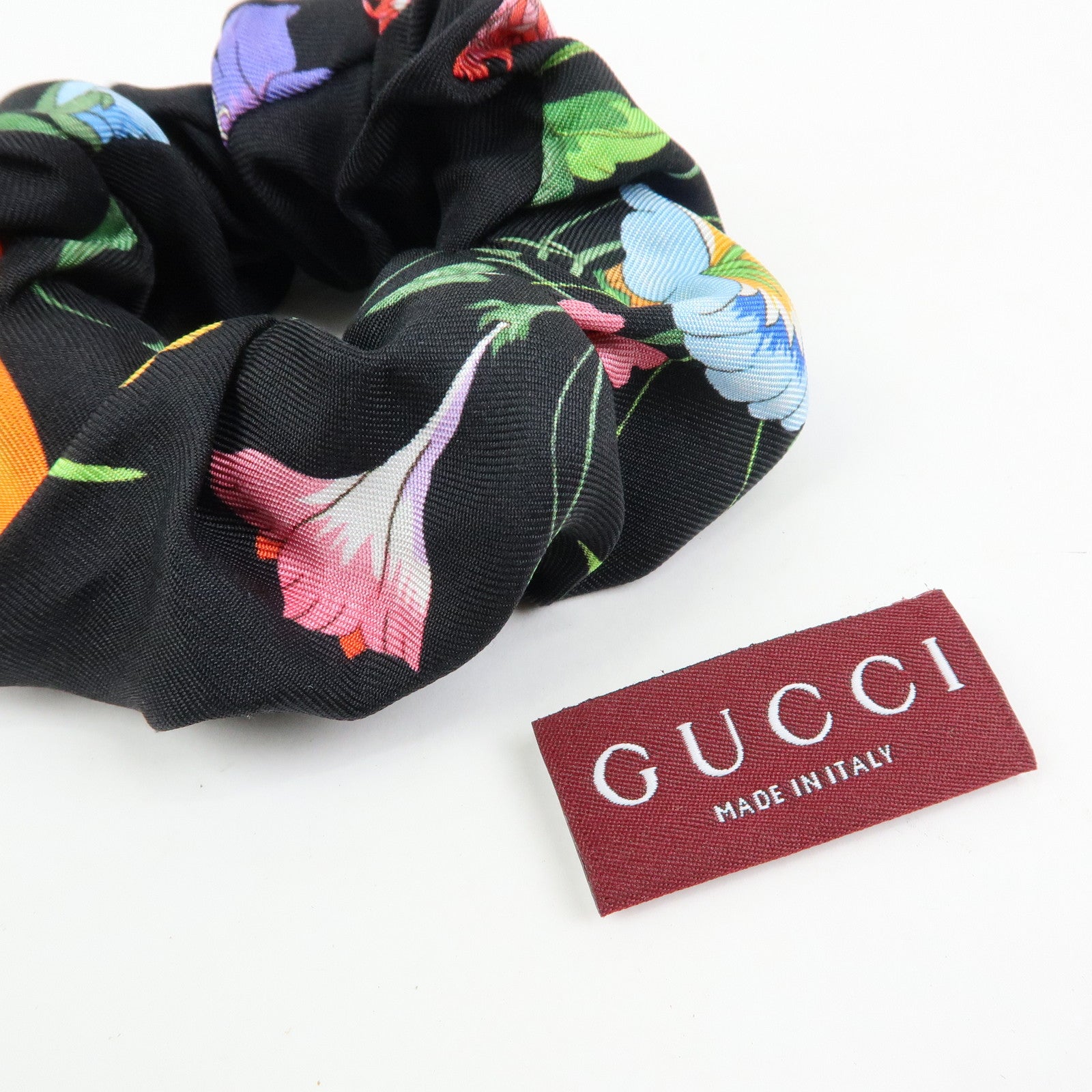 GUCCI Flora Double G Silk 100% Scrunchie Hair Accessory Black