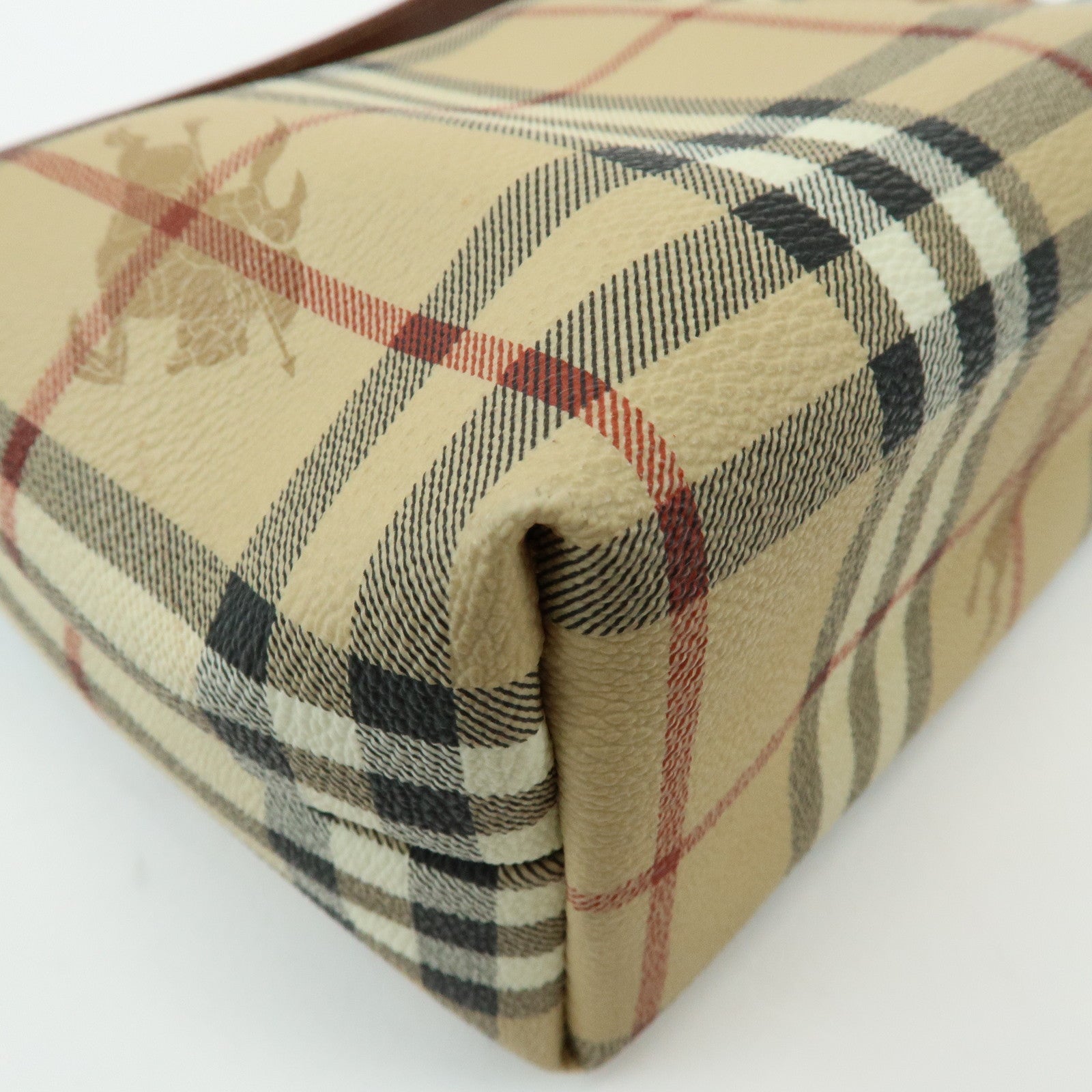 BURBERRY Nova Plaid PVC Leather Hand Bag Pouch Beige