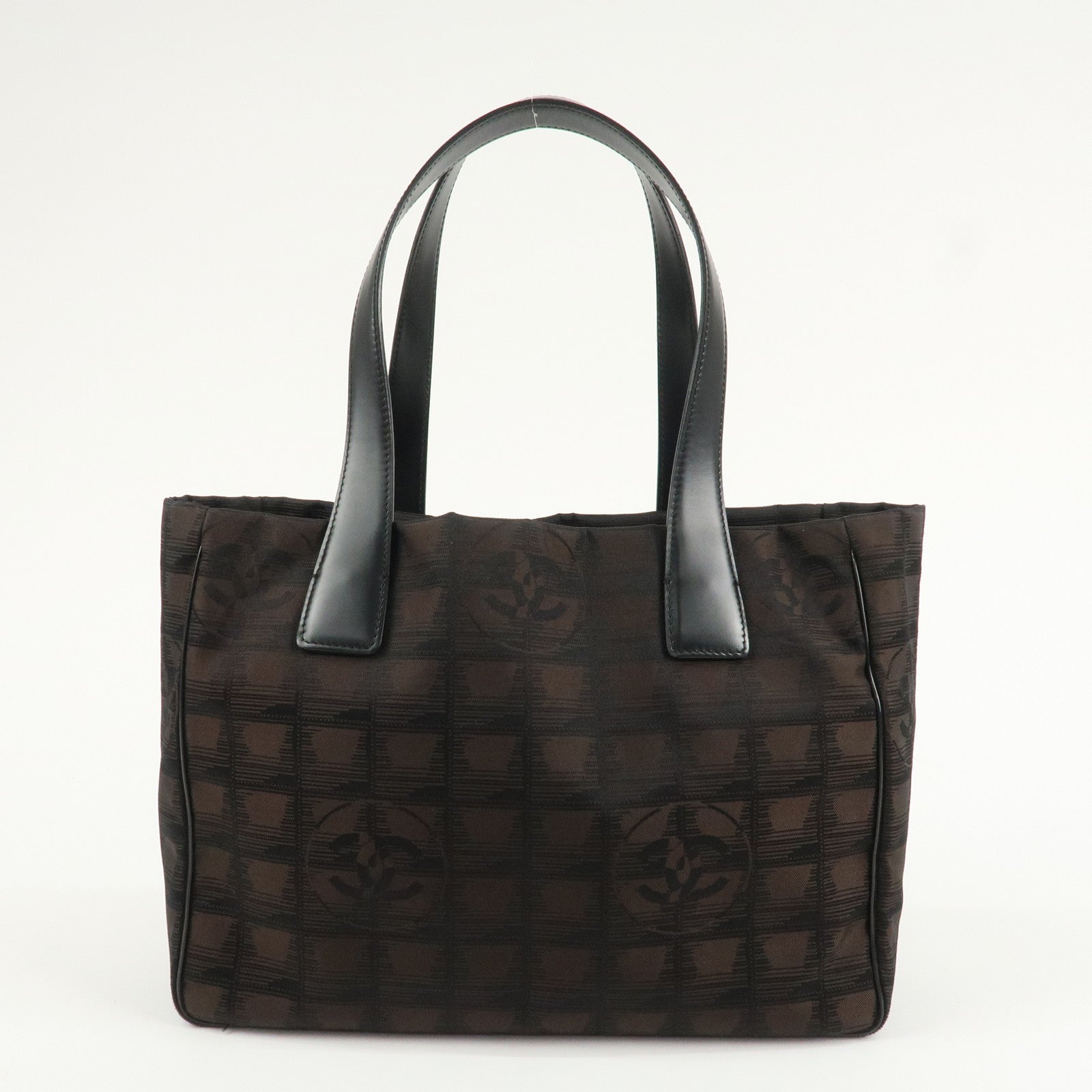 CHANEL New Travel Line Nylon Jacquard Leather Tote PM Dark Brown A20457 Used