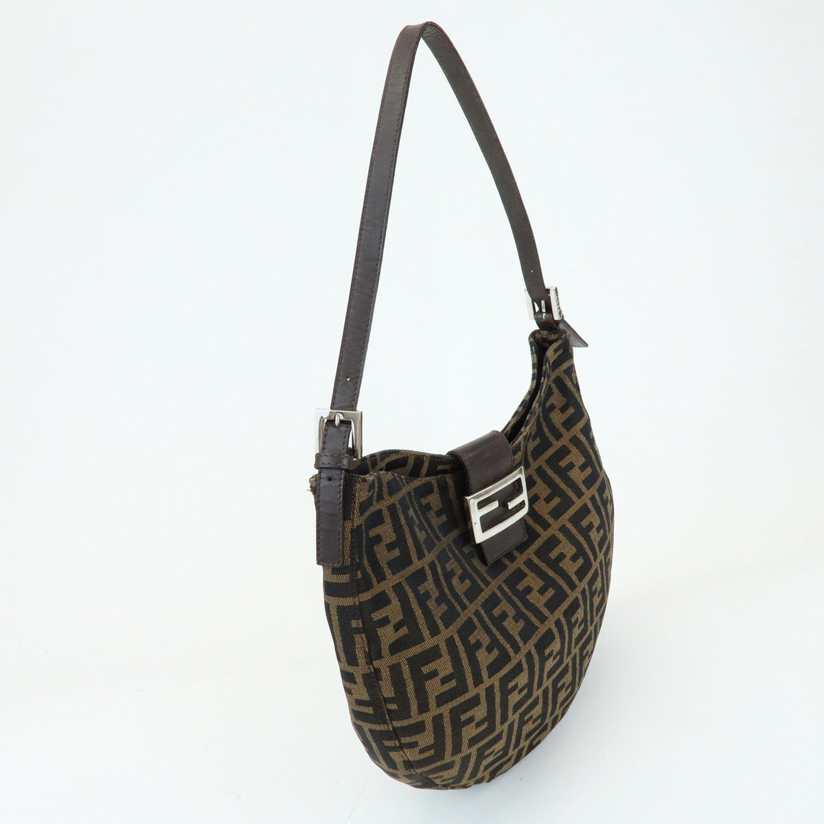 FENDI Zucca Canvas Leather Shoulder Bag Brown 26729
