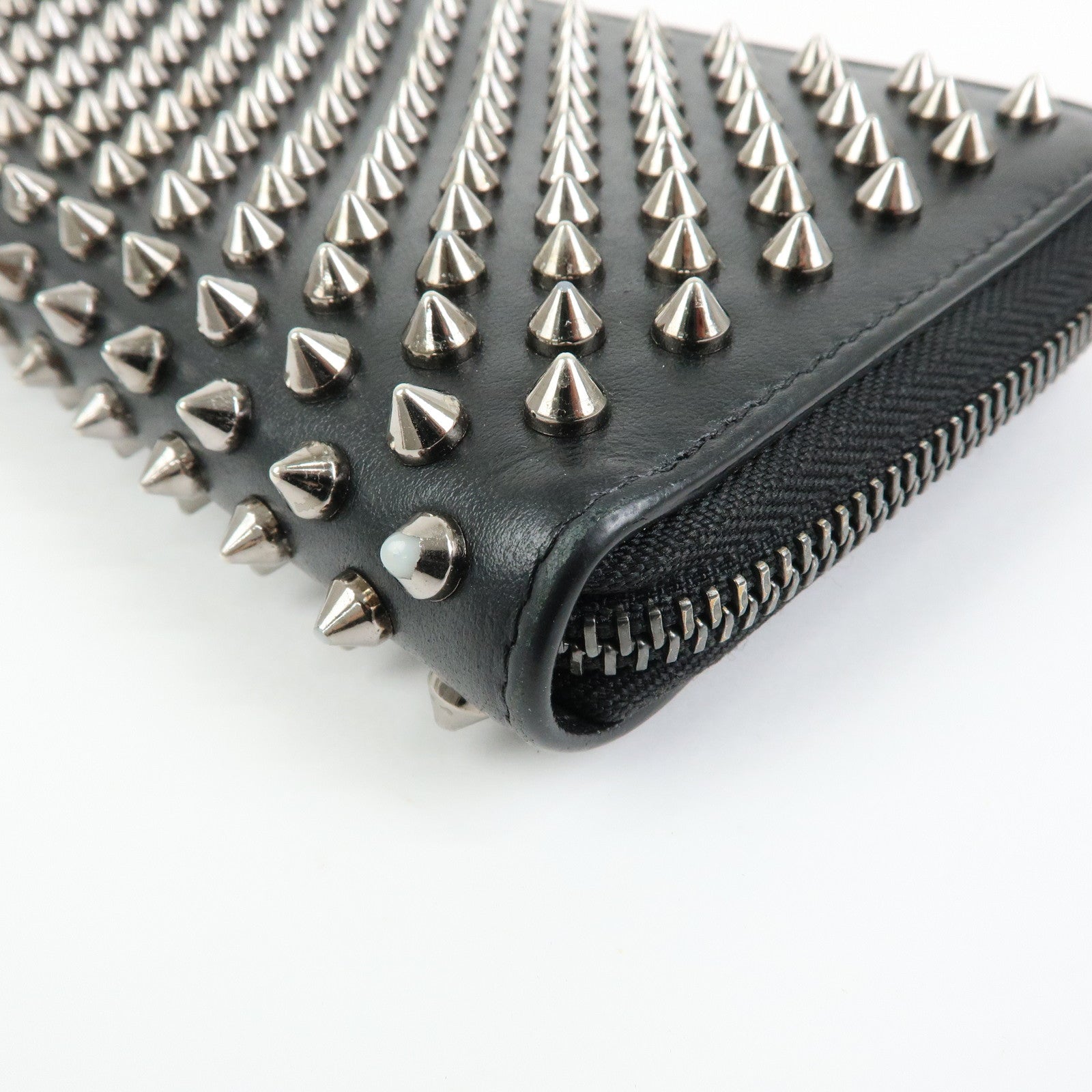 Christian Louboutin Studs Leather Round Zippy Compact Wallet Black