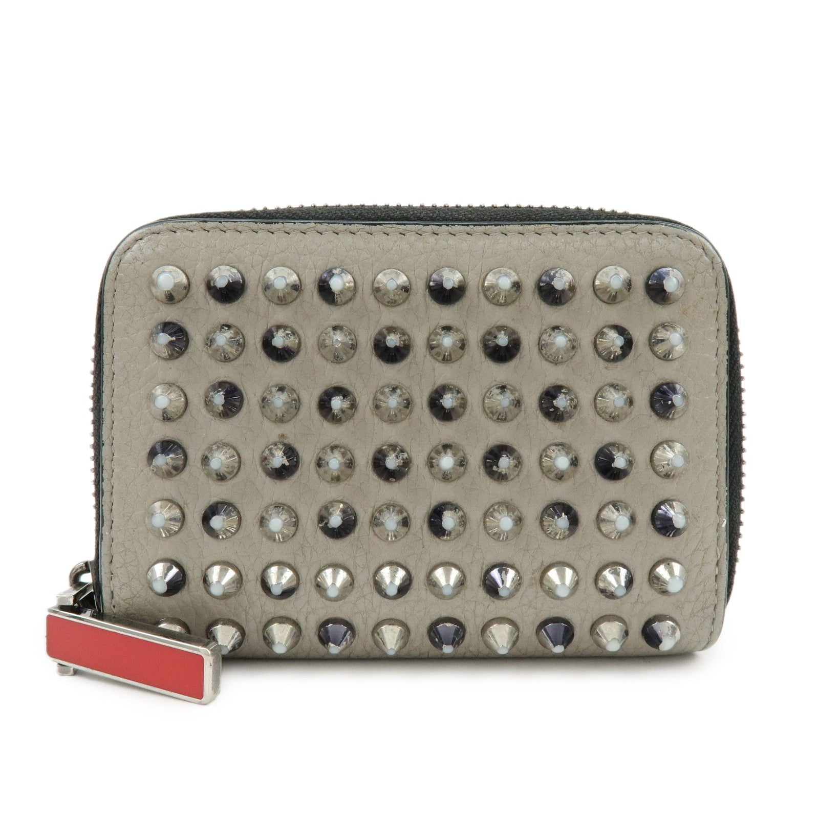 Christian Louboutin Leather Coin Case Coin Purse Studs Beige Black