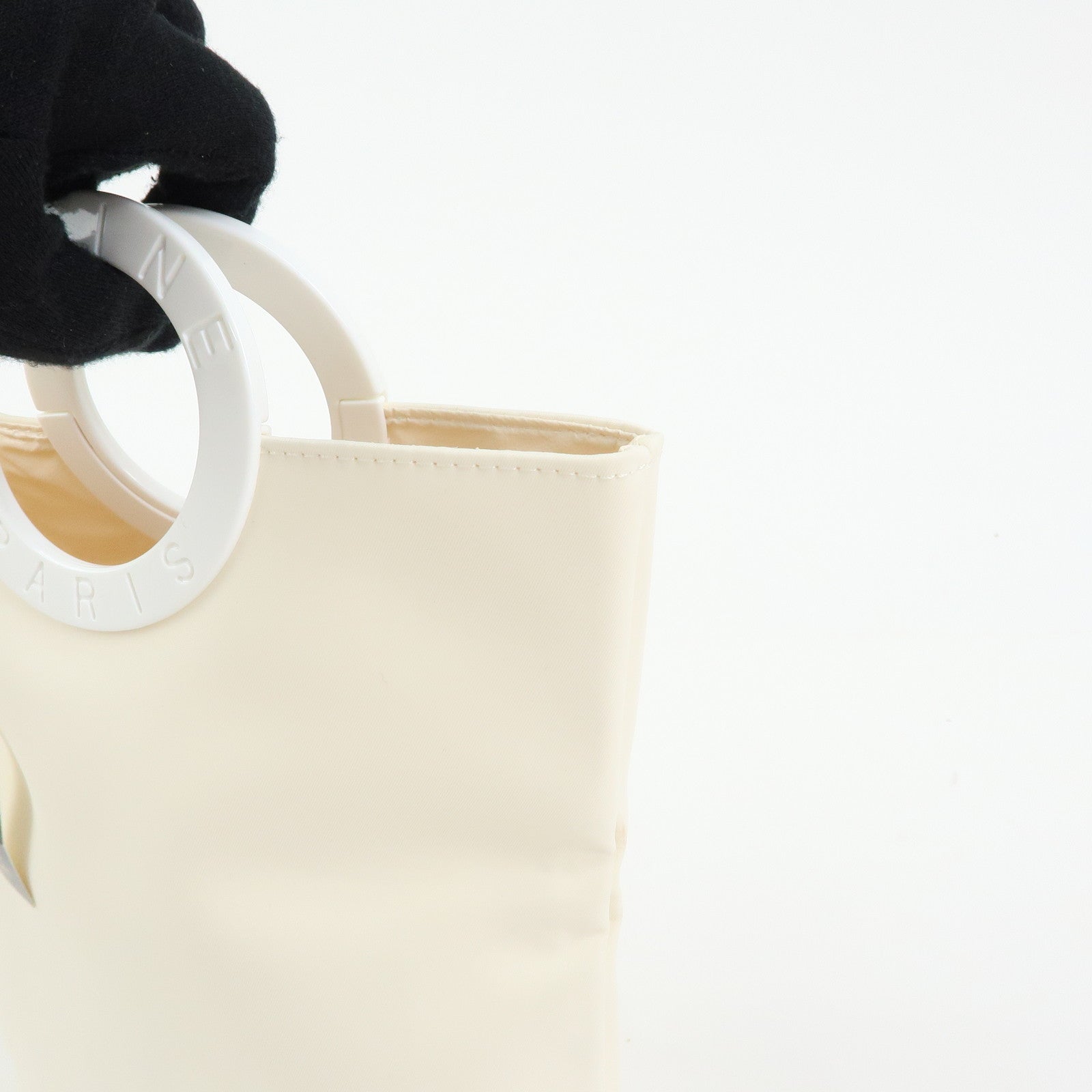 Celine Circle Logo Nylon Cotton Hand Bag Off White Yellow Multicolor
