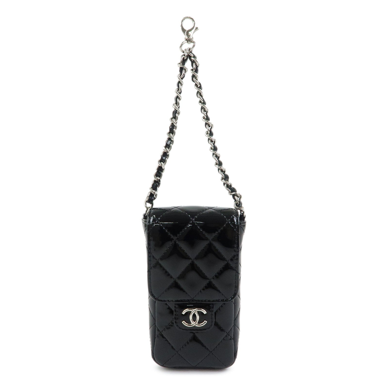 CHANEL Matelasse COCO Mark Patent Leather Phone Case Pouch Black