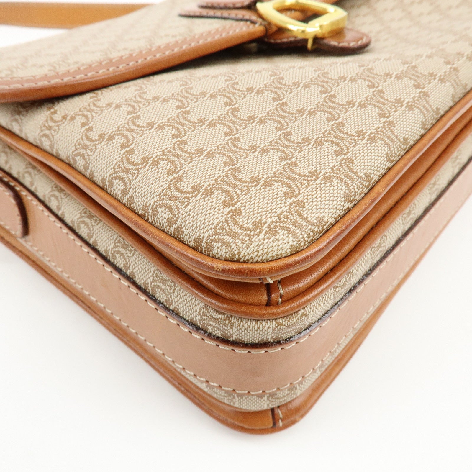 CELINE Macadam PVC Leather Shoulder Bag Crossbody Bag Brown Beige