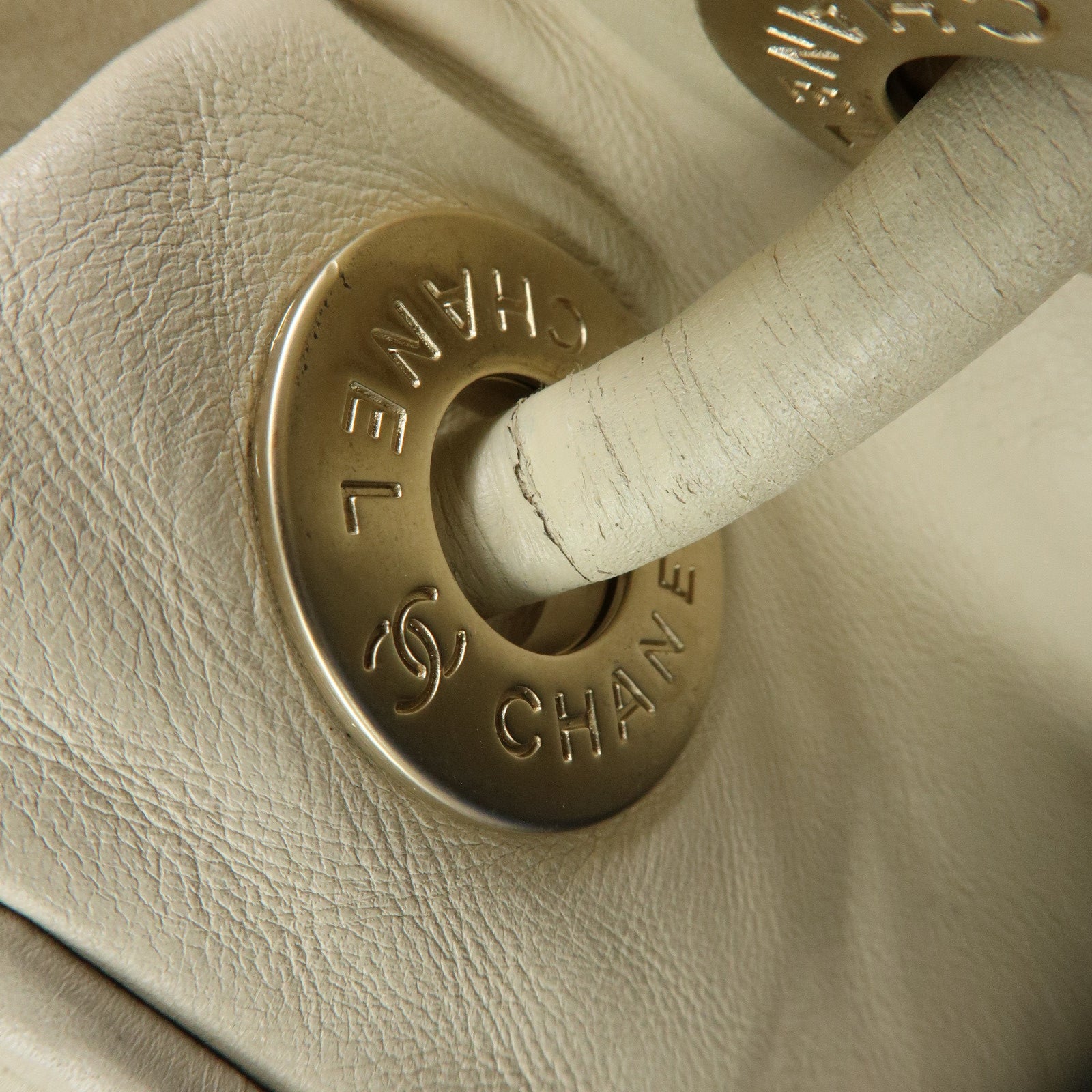 CHANEL Logo Camellia Leather Tote Bag Shoulder Bag Beige A20856