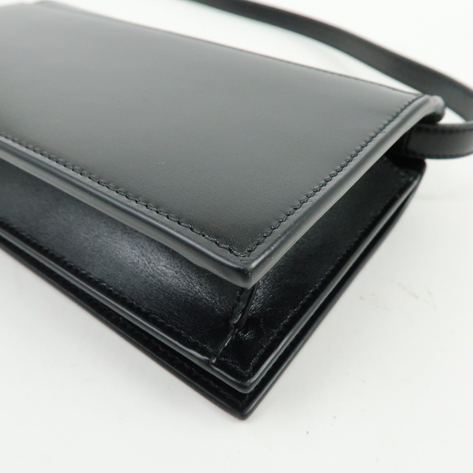 SAINT LAURENT PARIS Calf Leather Flap Shoulder Bag Black 769162