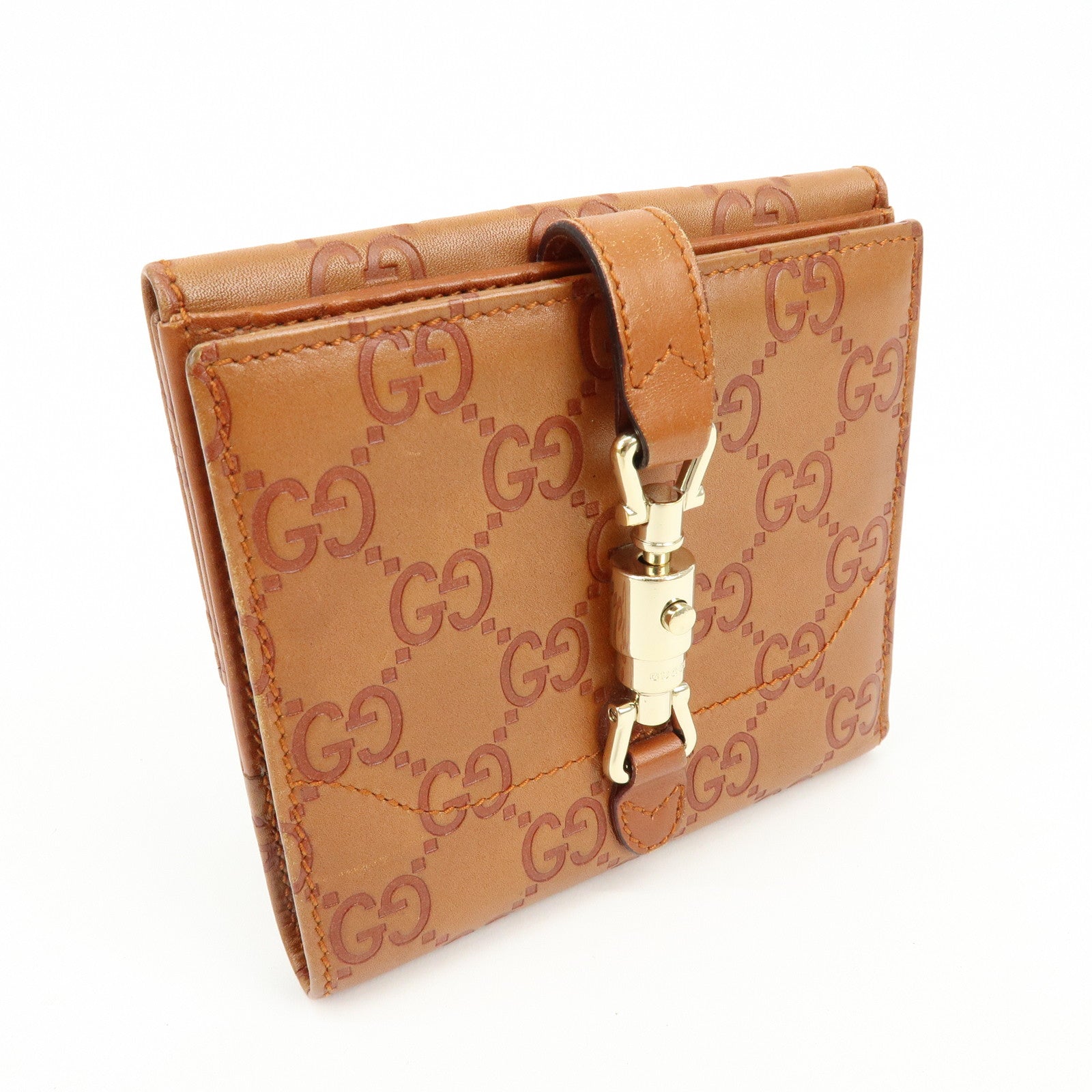 GUCCI New Jackie Guccissima Leather Compact Wallet Brown 141435