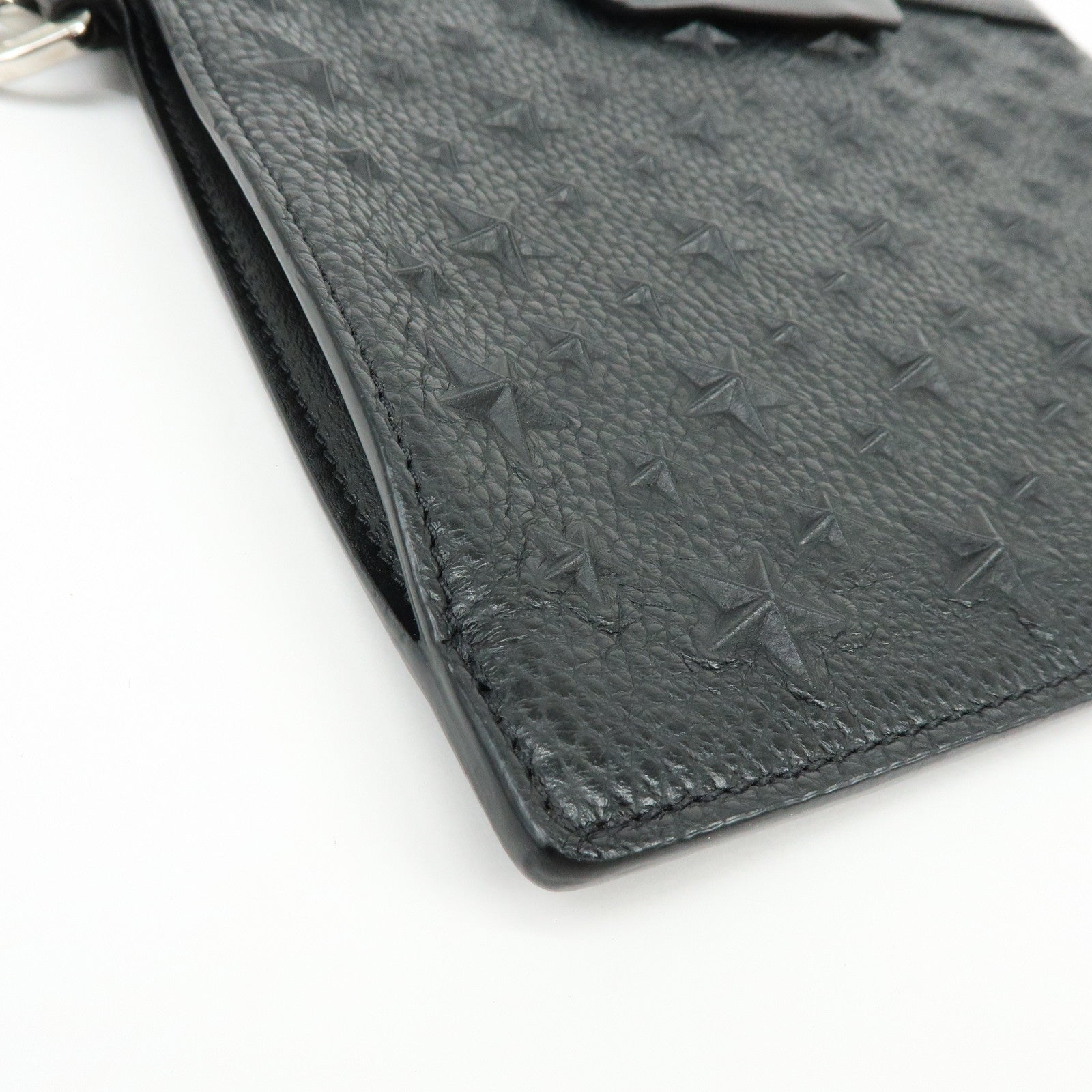 JIMMY CHOO Leather Star Embossed Studs Clutch Bag  Wristlet Pouch Black