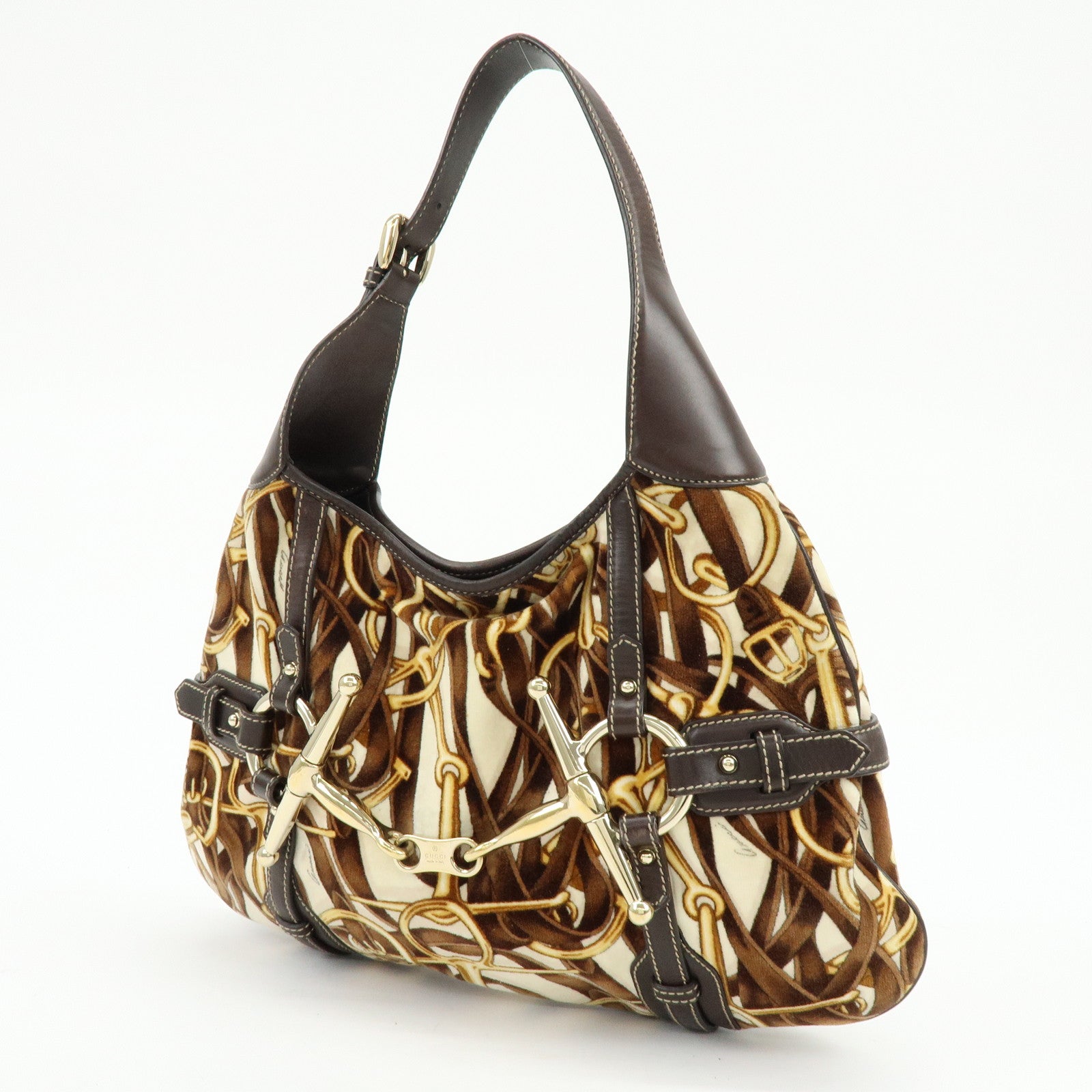 GUCCI 85th Anniversary Horsebit Velour Leather Shoulder Bag 163804