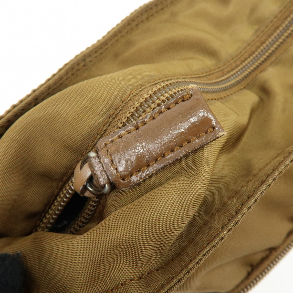 PRADA Triangle Logo Nylon Shoulder Bag Crossbody Bag Khaki