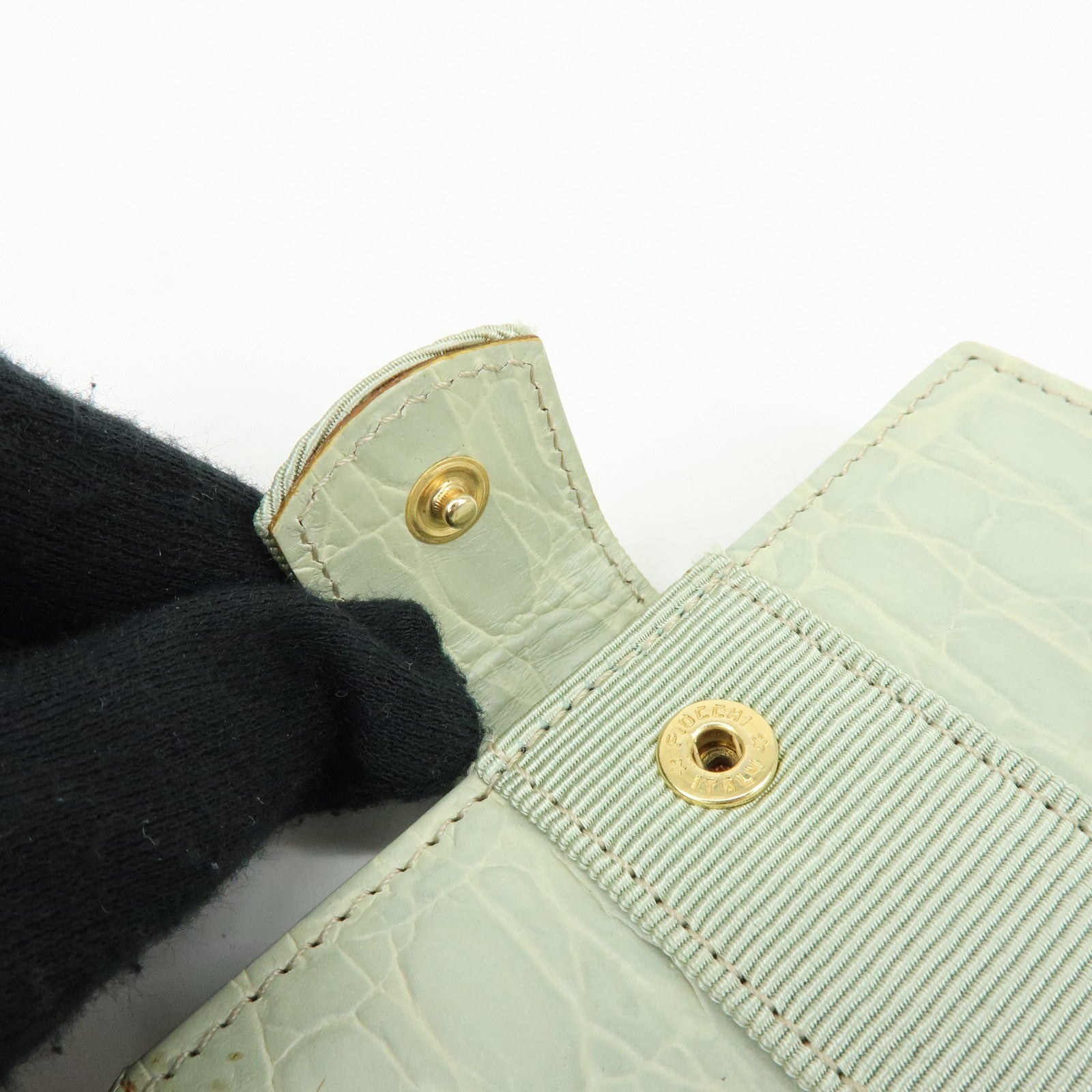 Ferragamo Vara Embossed Leather Compact Wallet Light Green