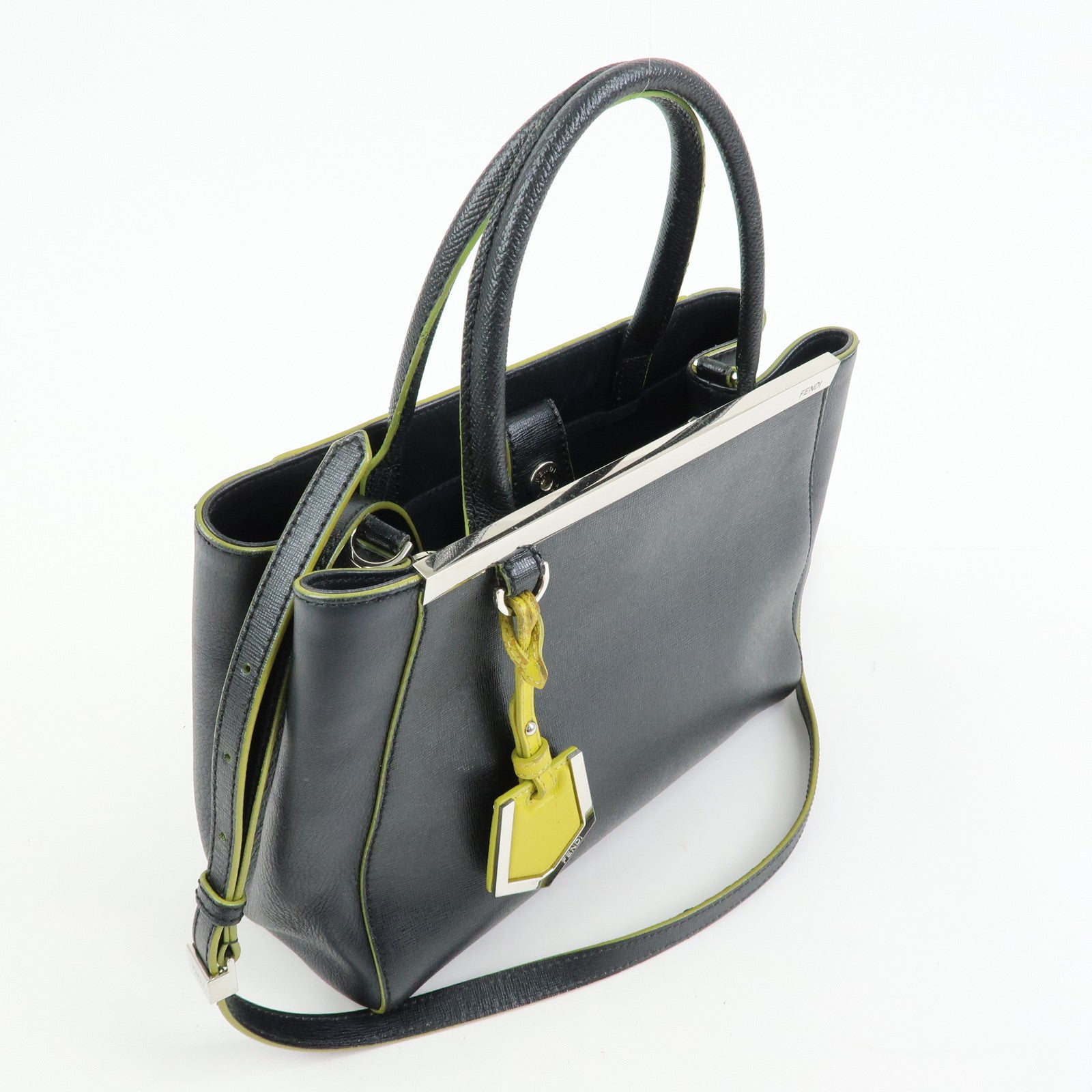 FENDI Petite 2Jours Leather 2Way Bag Hand Bag Shoulder Bag Black 8BH25