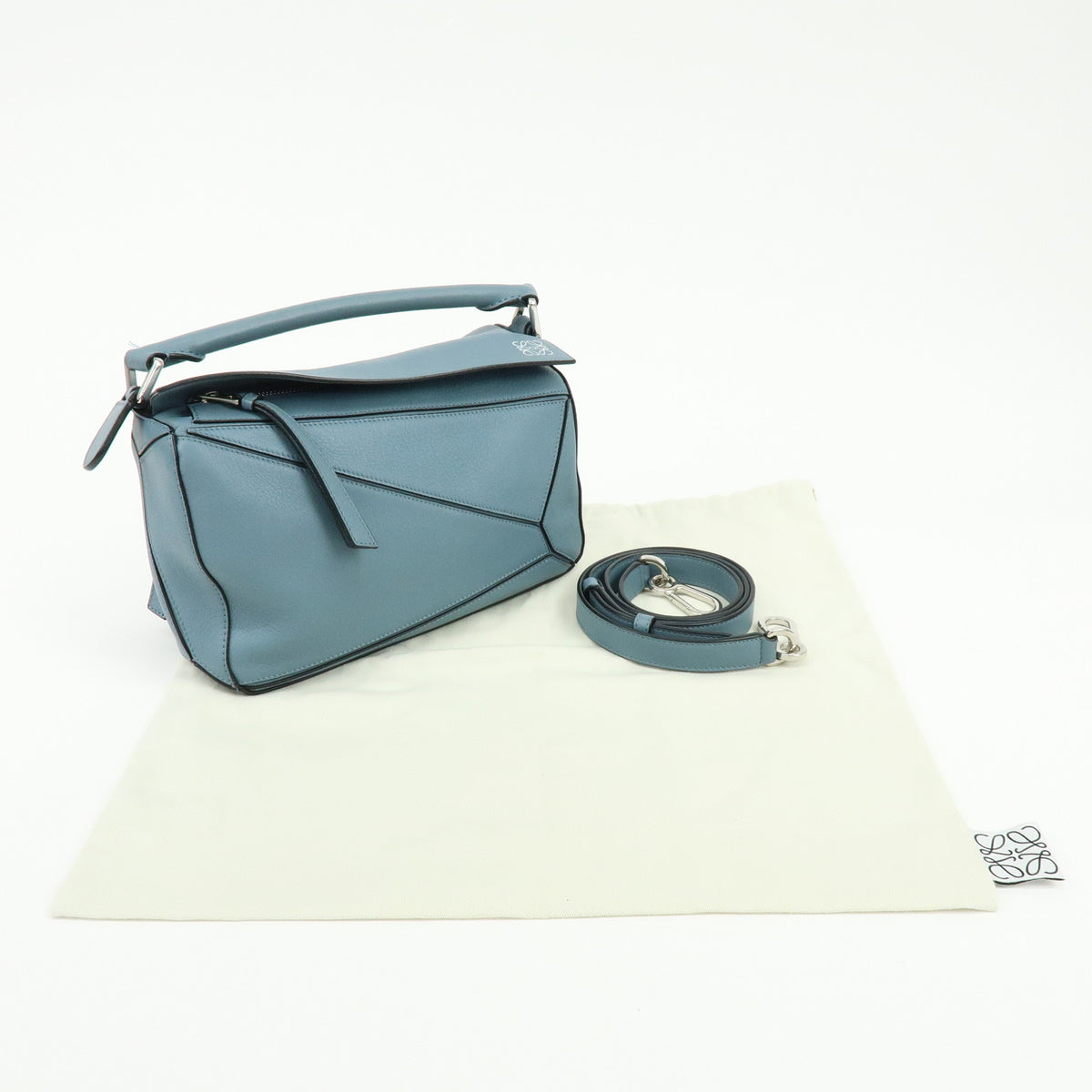 LOEWE Anagram Puzzle Bag Leather 2Way Bag Hand Shoulder Bag Light Blue
