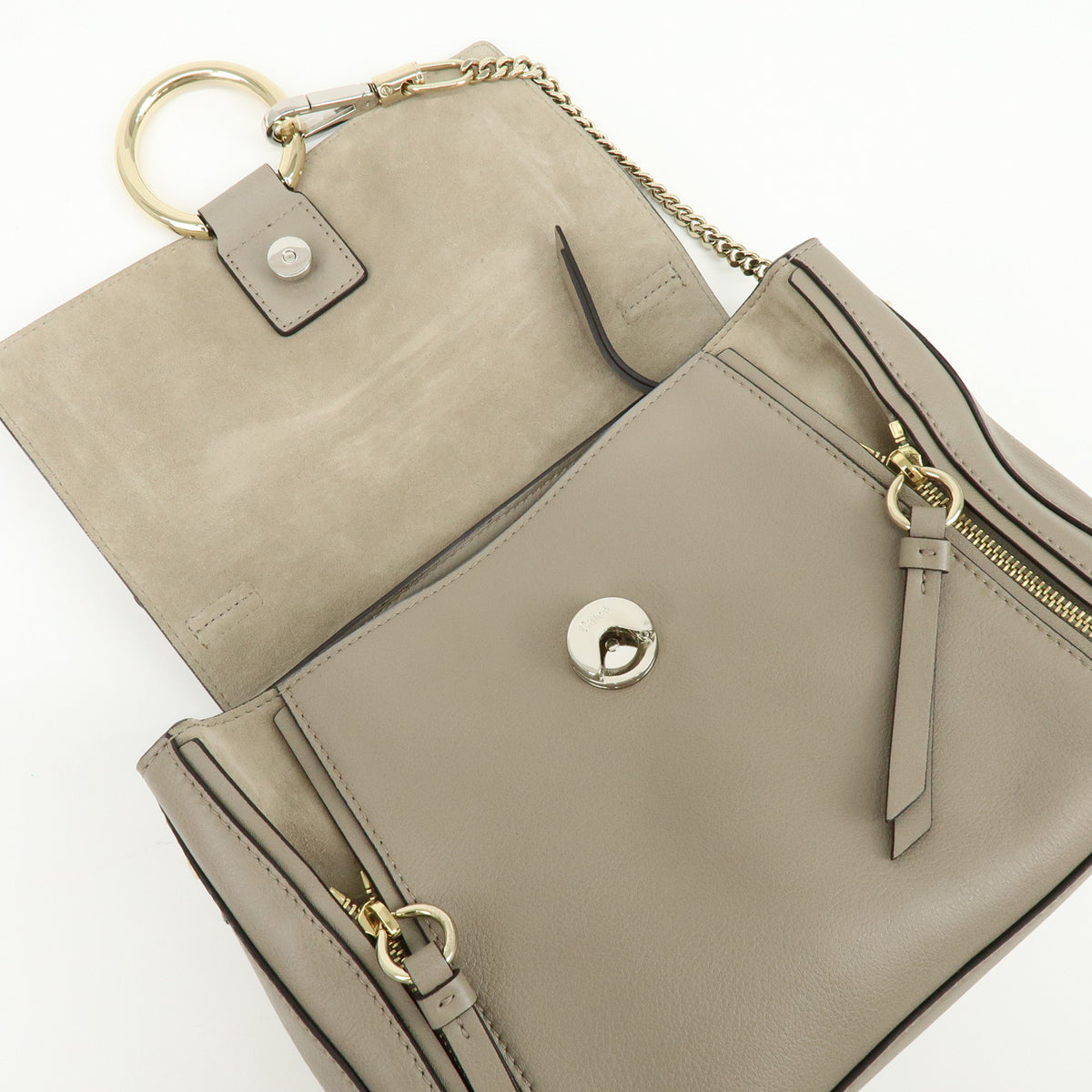Chloe Faye Day Leather 2Way Bag Hand Bag Shoulder Bag Greige