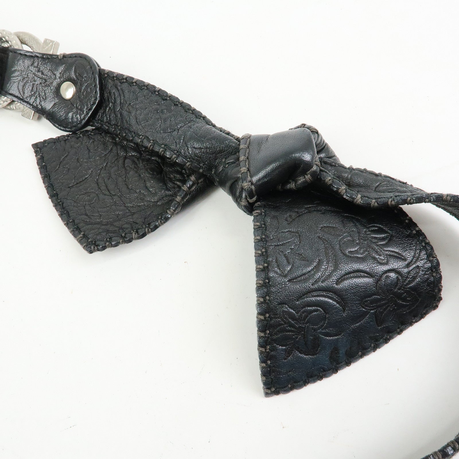 Ferragamo Gancini Embossed Flower Leather Shoulder Bag Black