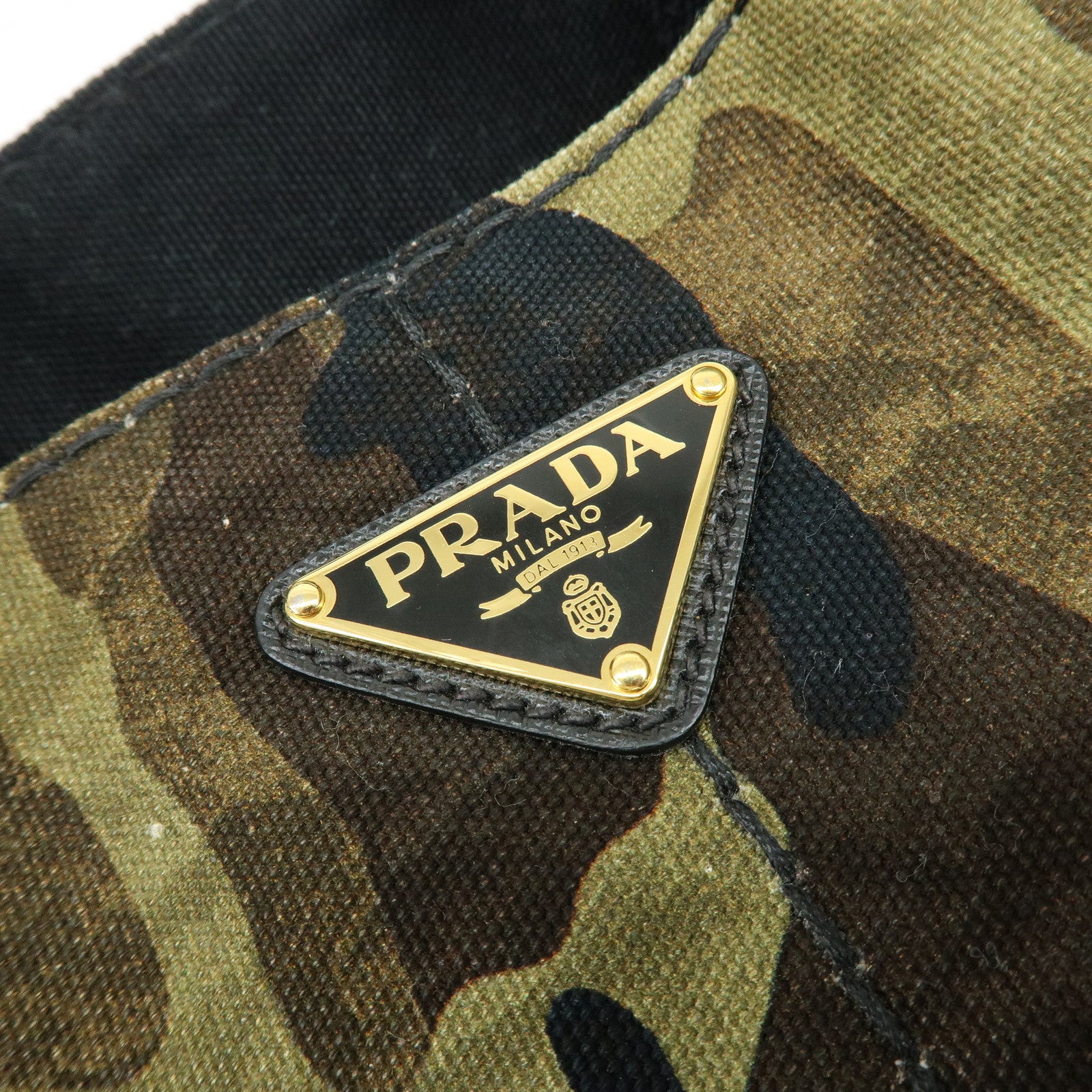 PRADA Canapa Triangle Logo Canvas Tote Bag Camouflage Khaki BN2020