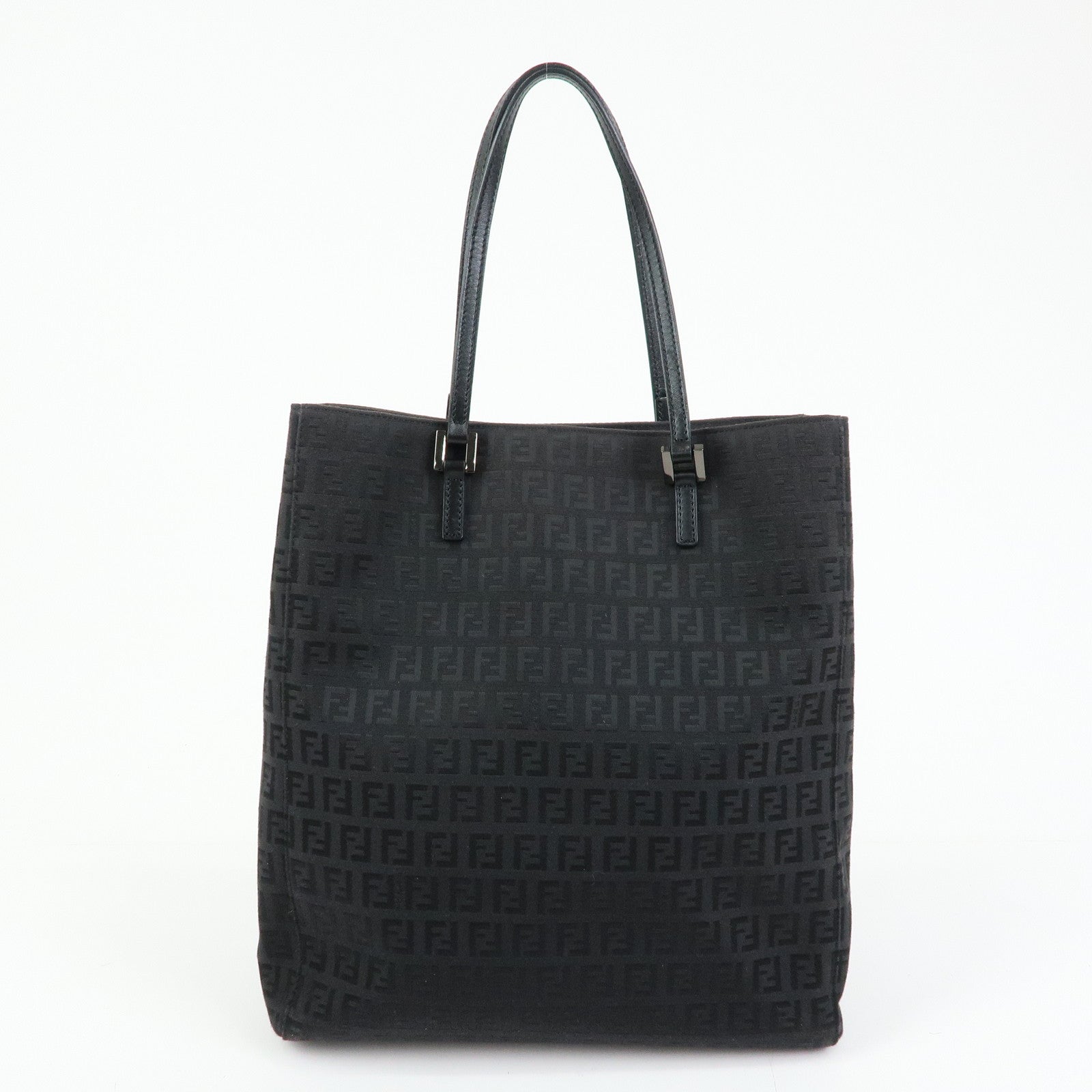 FENDI Zucchino Canvas Leather Tote Hand Bag Black 8BH131