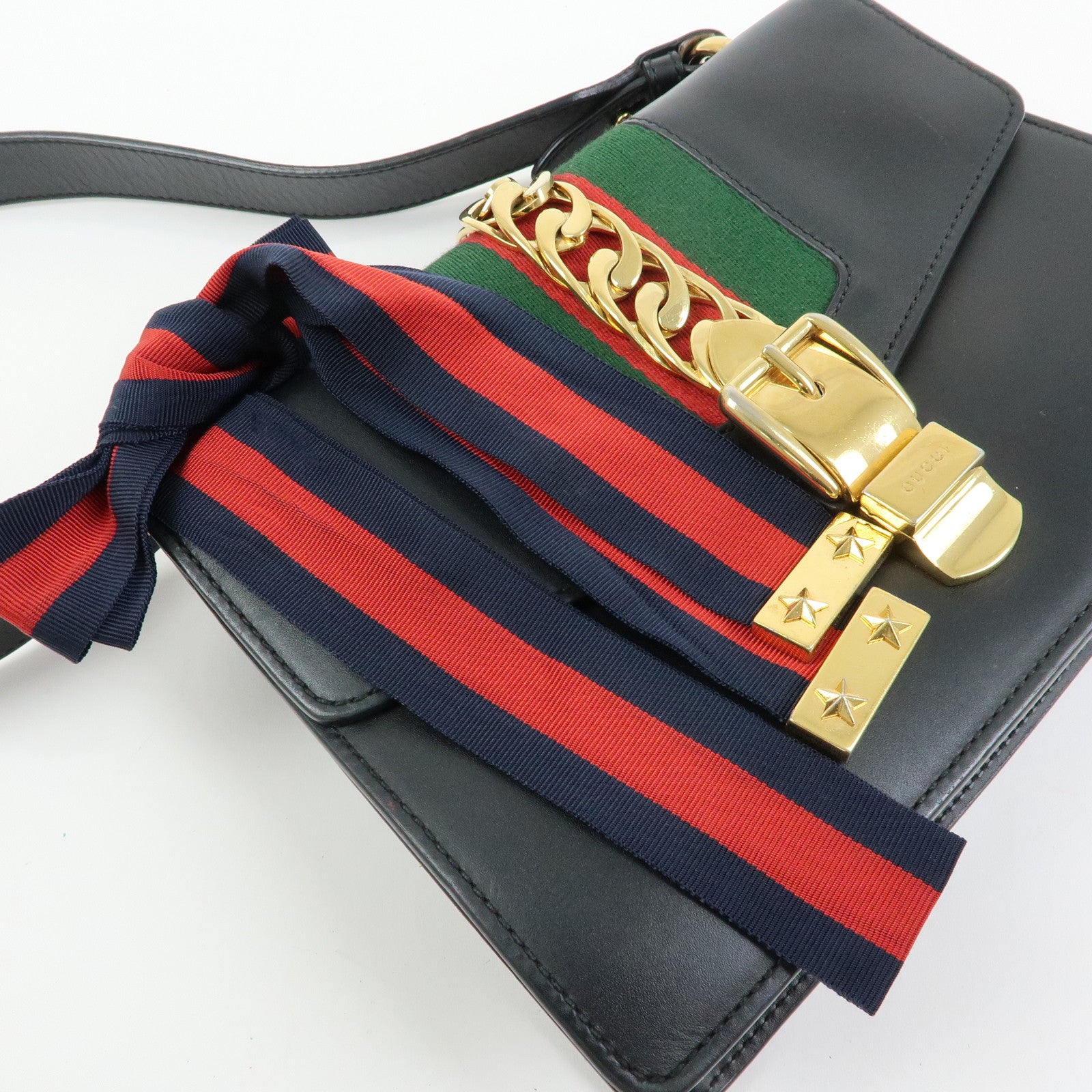 Gucci Sylvie Sherry Leather Shoulder Bag Crossbody Bag Black 421882