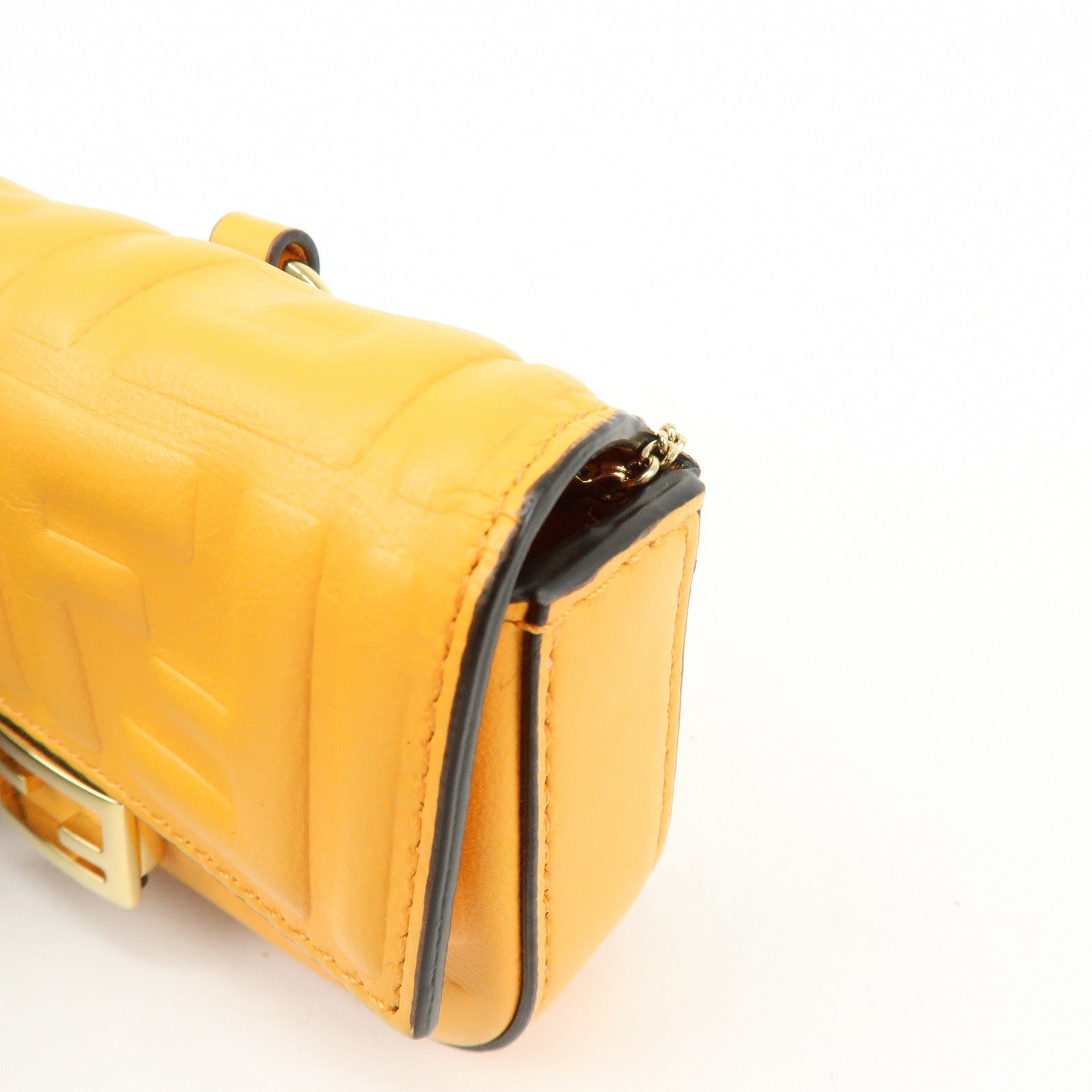 FENDI Nappa Leather Nano Baguette Charm Shoulder Bag Orange 7AR844