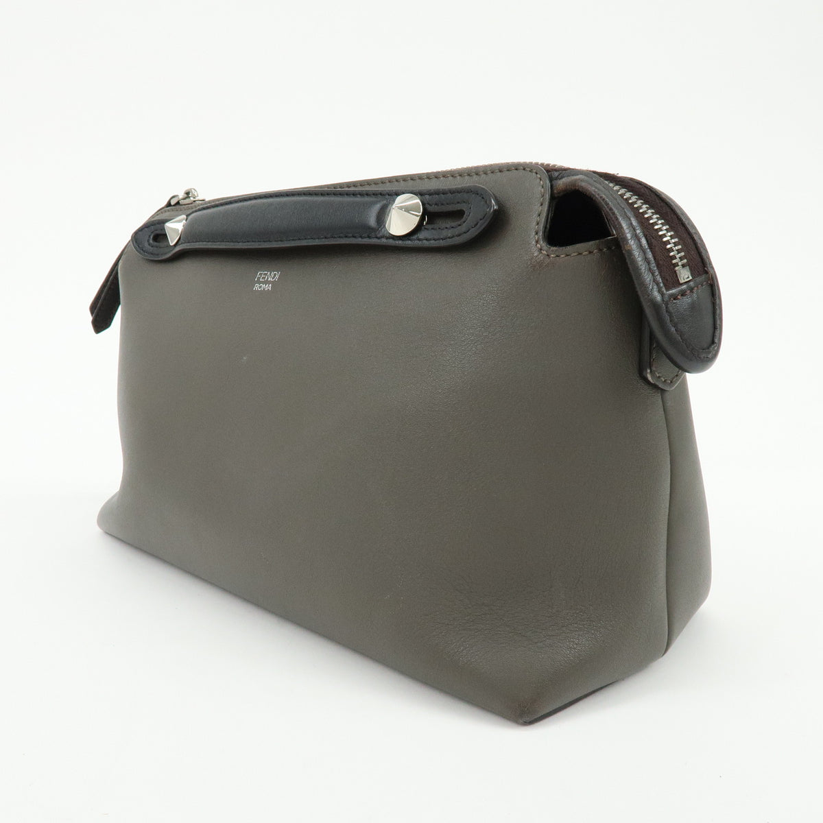 FENDI By The Way Medium Leather 2Way Bag Hand Bag Dark Gray 8BL124