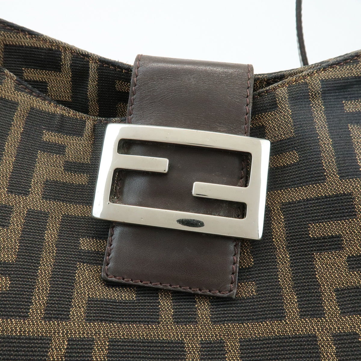 FENDI Zucca Canvas Leather Shoulder Bag Brown 26729