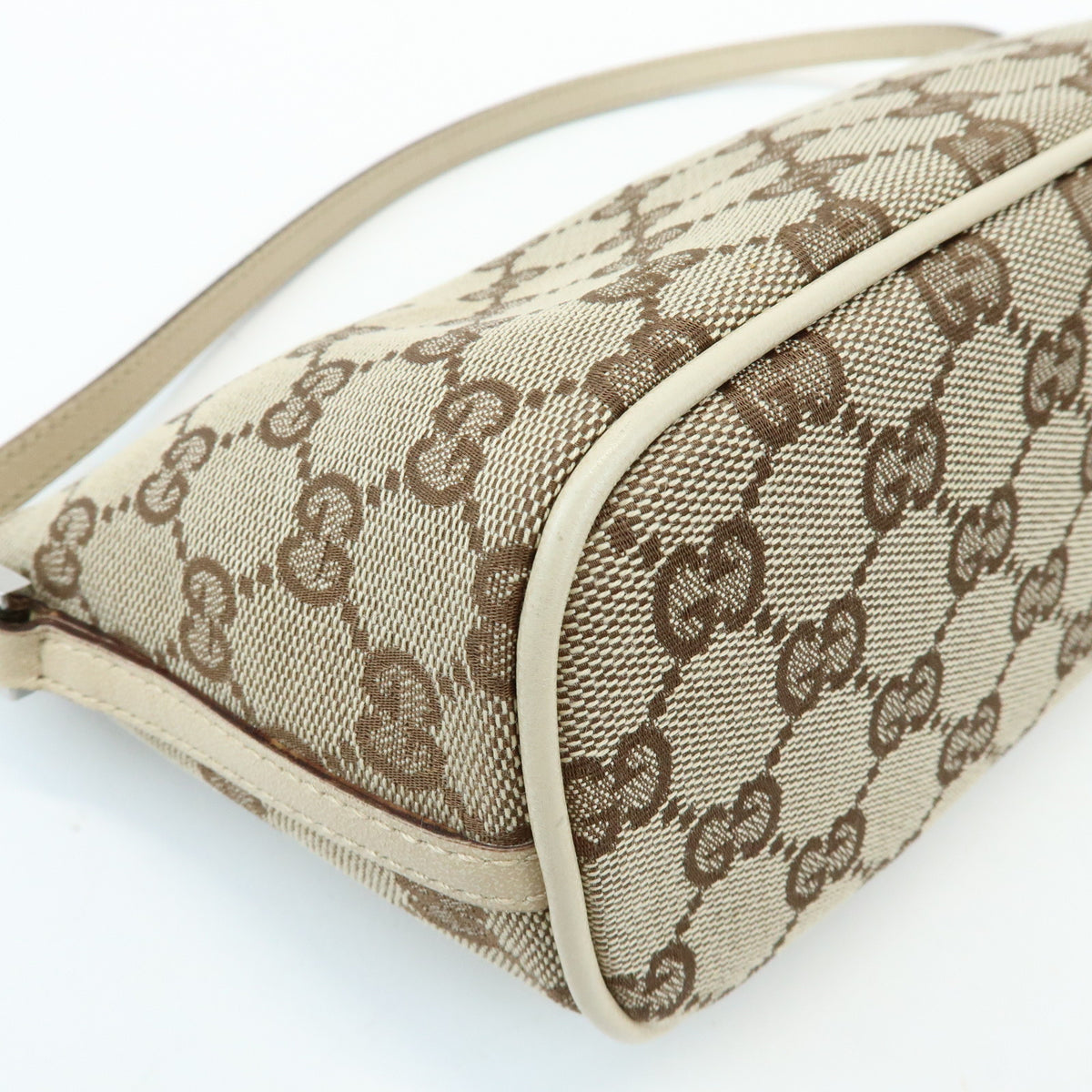 GUCCI Boat Bag GG Canvas Leather Hand Bag Accessory Pouch Beige 07198