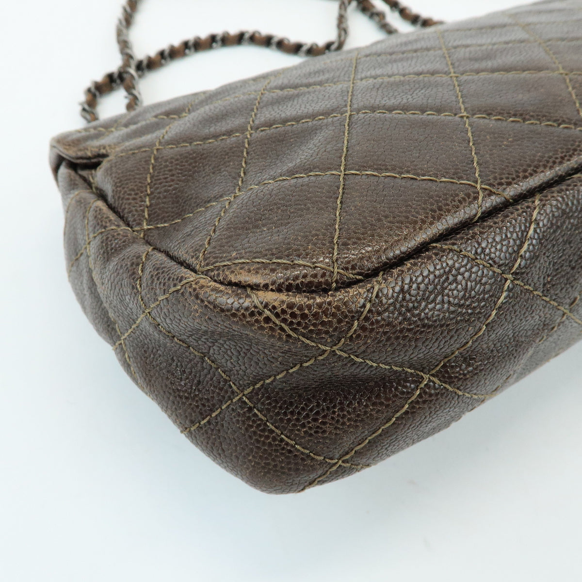 CHANEL Matelasse COCO Mark Caviarskin Chain Shoulder Bag Bronze