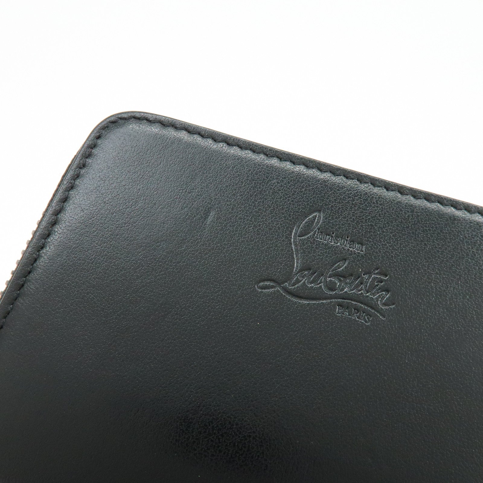 Christian Louboutin Leather Studs Compact Wallet Coin Case Black