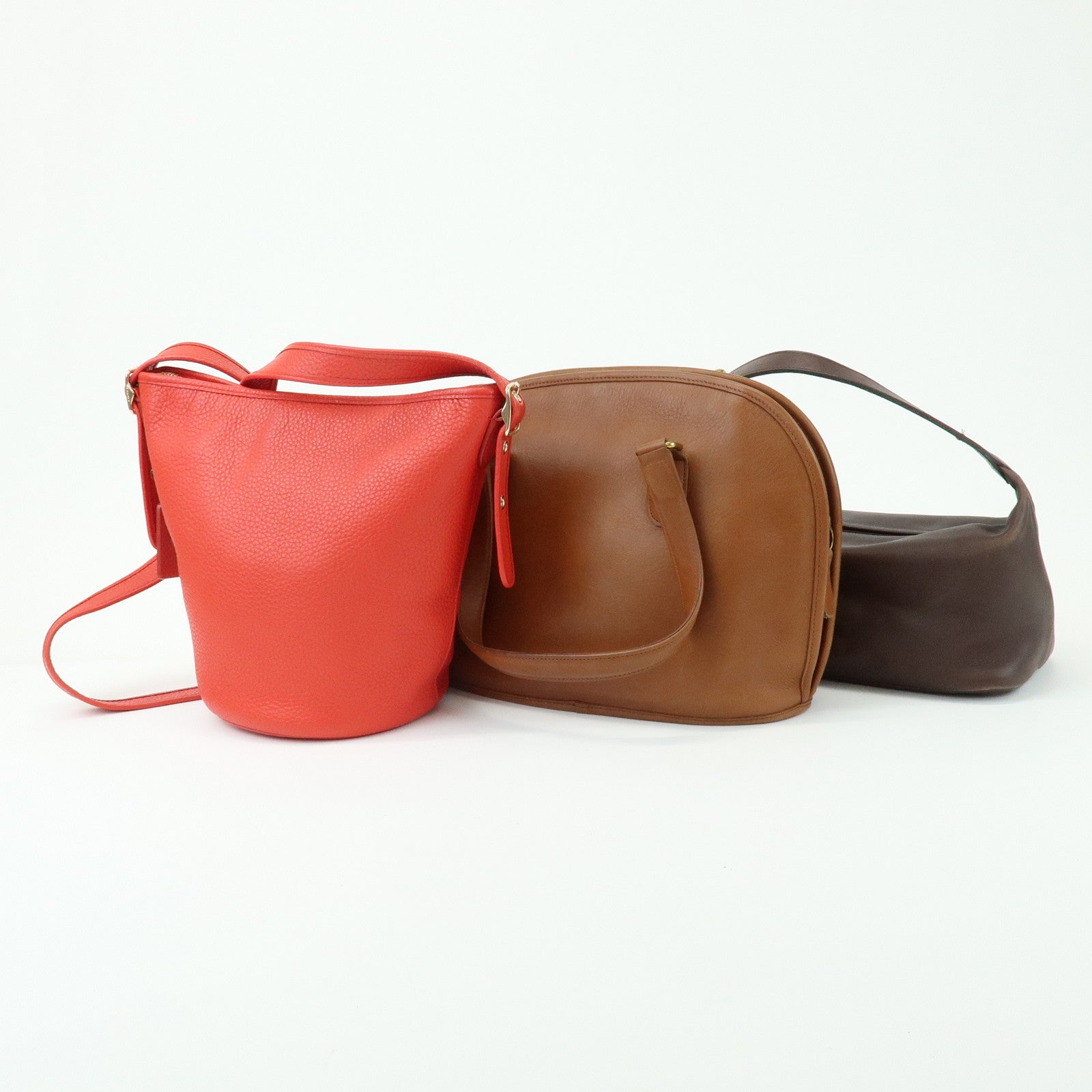 COACH Set of 3 Leather Hand Bag Shoulder Bag Brown Red
