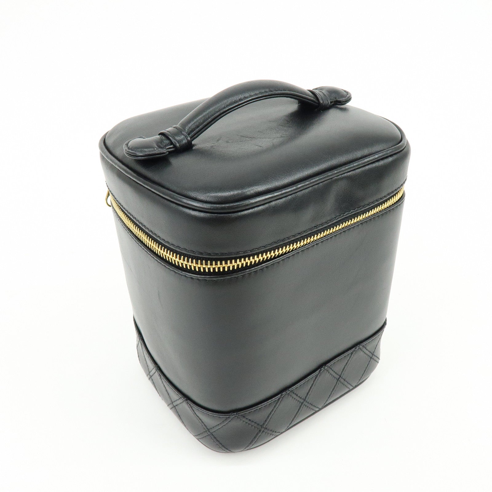 CHANEL Bicolore Lamb Skin Vanity Bag Hand Bag Black A01619