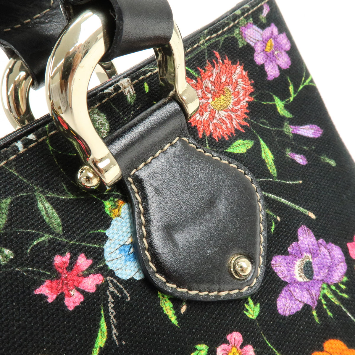 GUCCI Flora Jacquard Leather Tote Bag Hand Bag Multicolor 153024