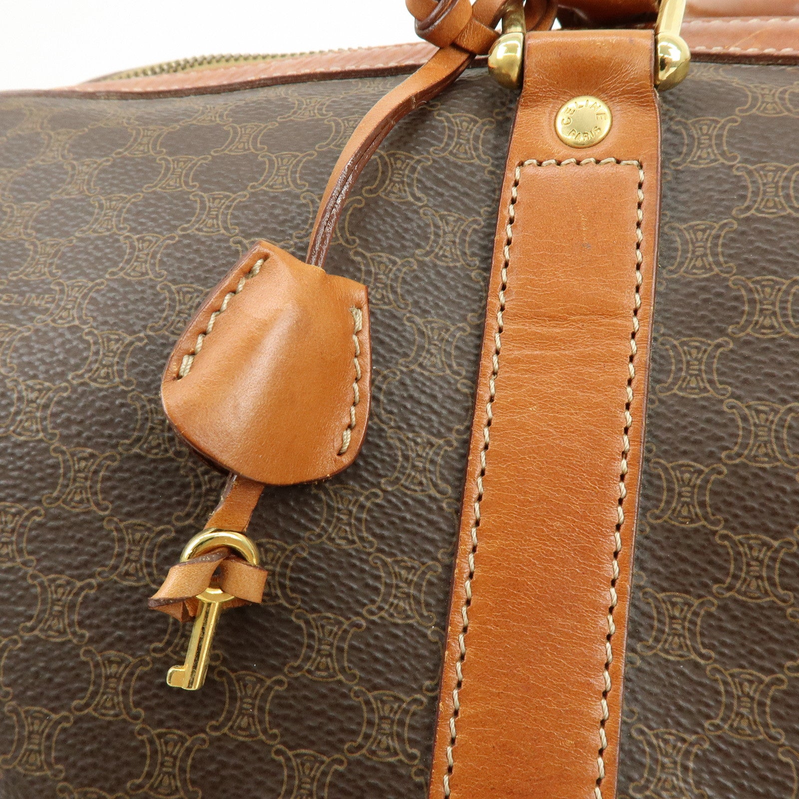 CELINE Macadam PVC Leather Boston Bag Hand Bag Brown