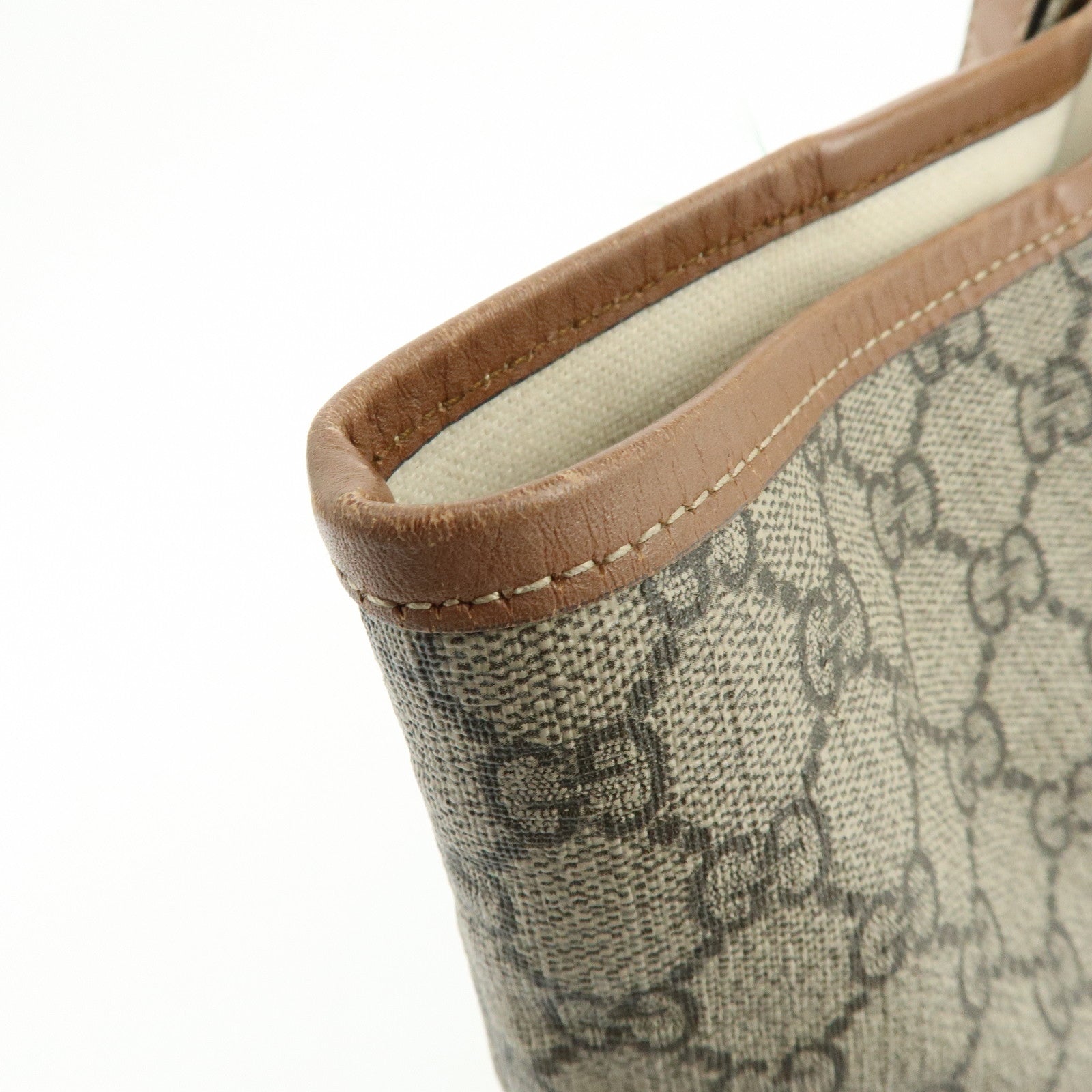 GUCCI Sherry GG Supreme Leather Tote Hand Bag Beige Brown 211134